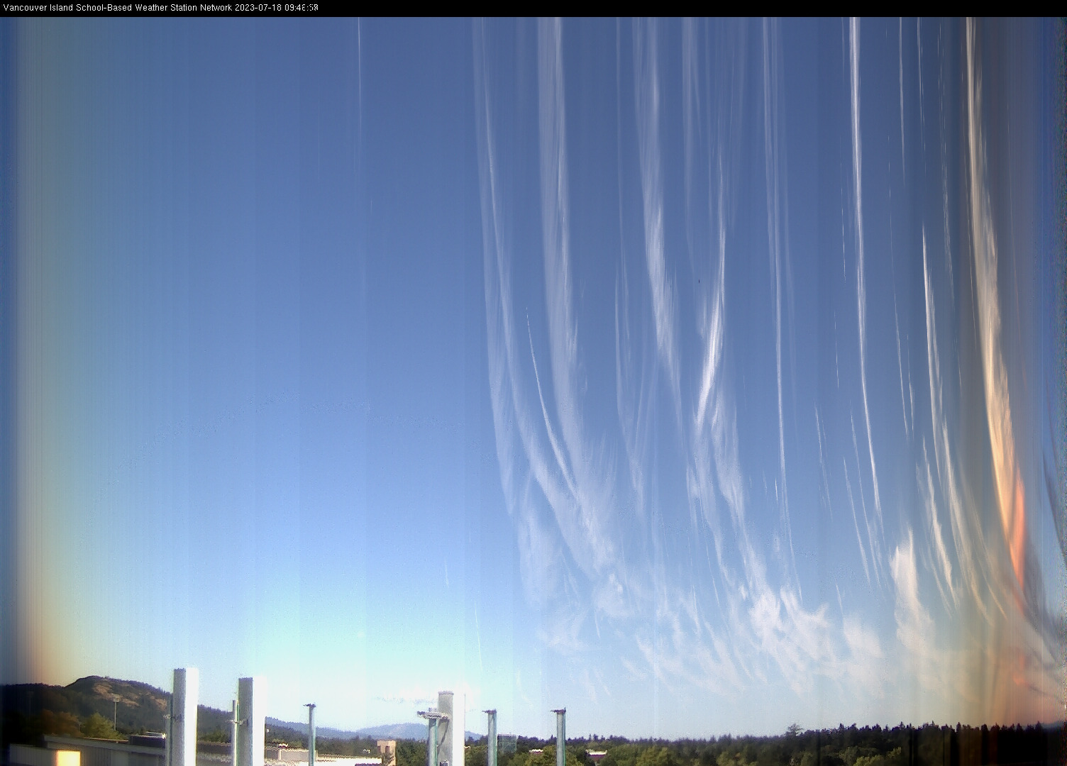 image of the sky seen from UVic, each column of pixels is a different minute, keogram