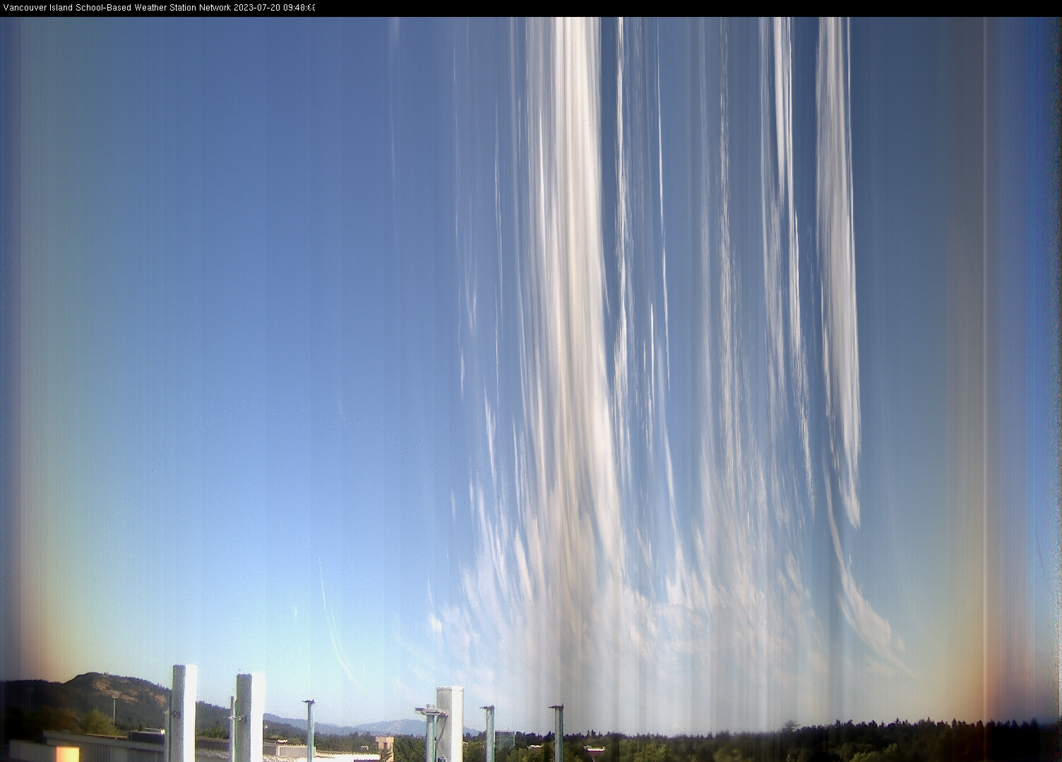 image of the sky seen from UVic, each column of pixels is a different minute, keogram