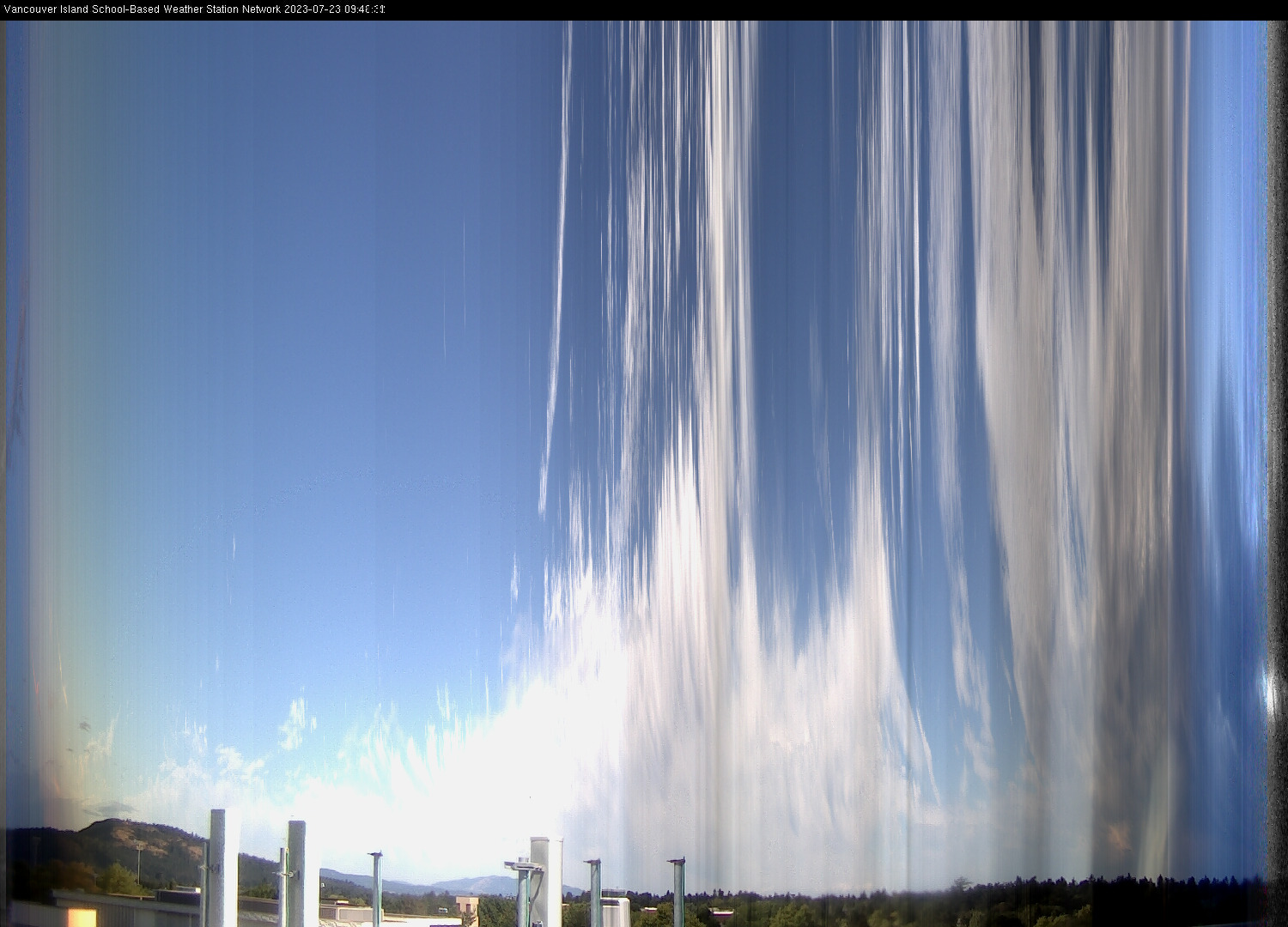 image of the sky seen from UVic, each column of pixels is a different minute, keogram
