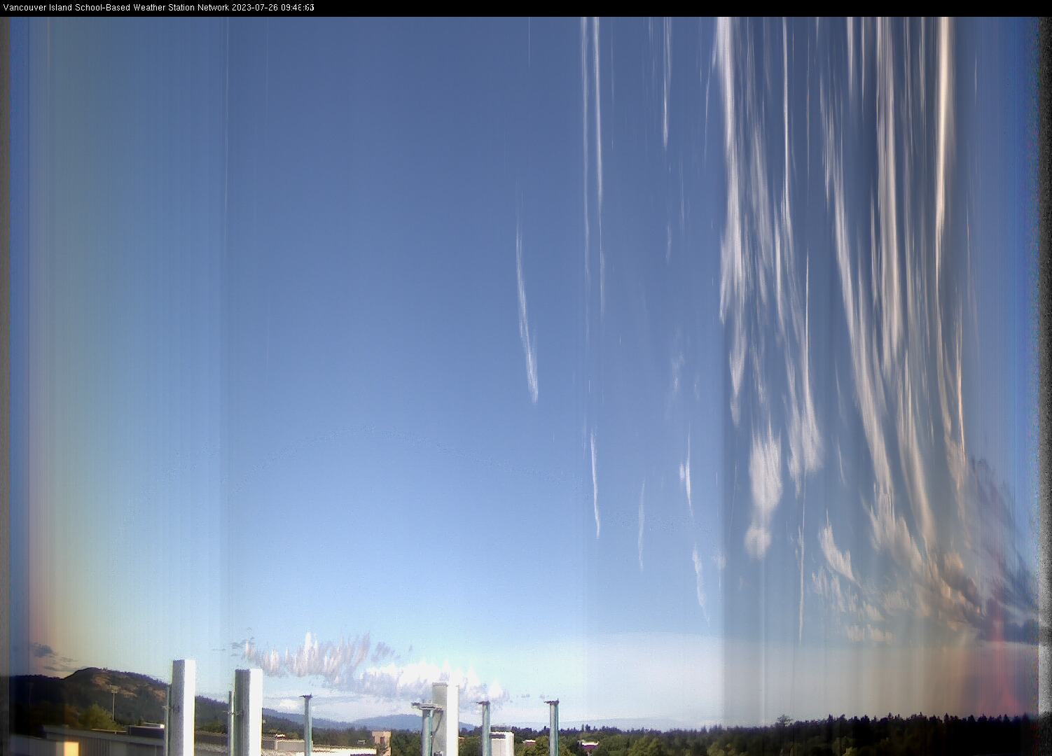 image of the sky seen from UVic, each column of pixels is a different minute, keogram