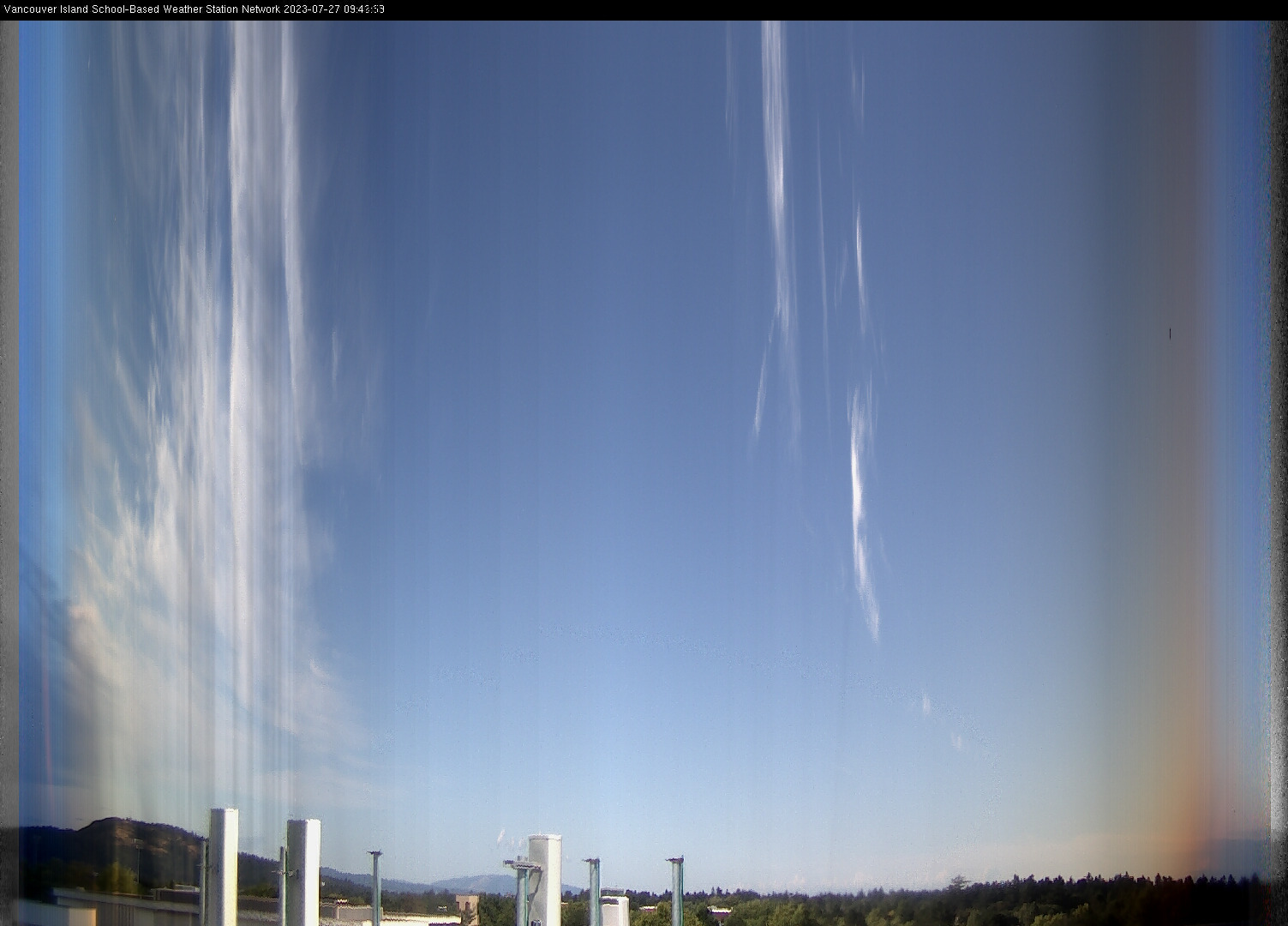 image of the sky seen from UVic, each column of pixels is a different minute, keogram