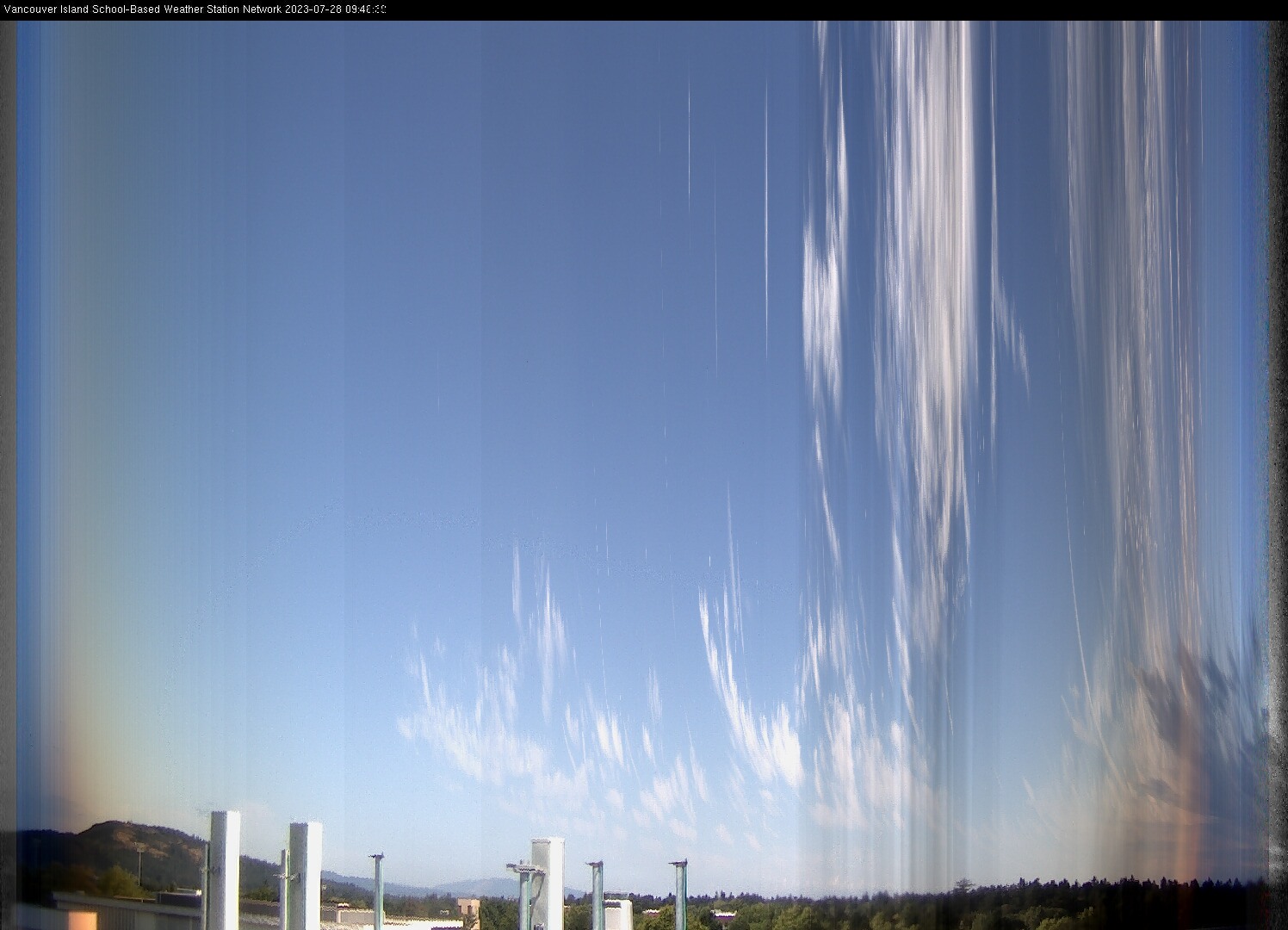 image of the sky seen from UVic, each column of pixels is a different minute, keogram