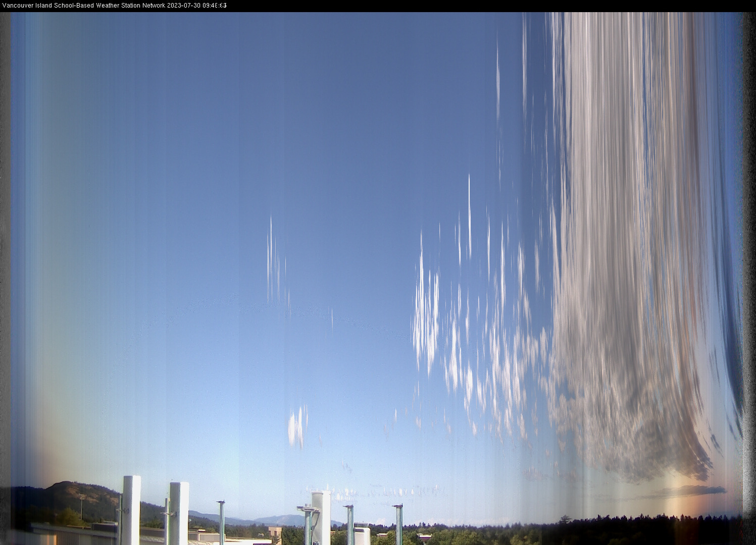 image of the sky seen from UVic, each column of pixels is a different minute, keogram