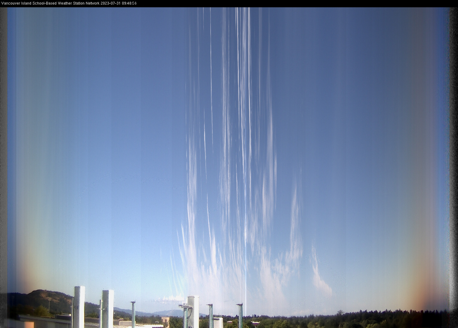 image of the sky seen from UVic, each column of pixels is a different minute, keogram