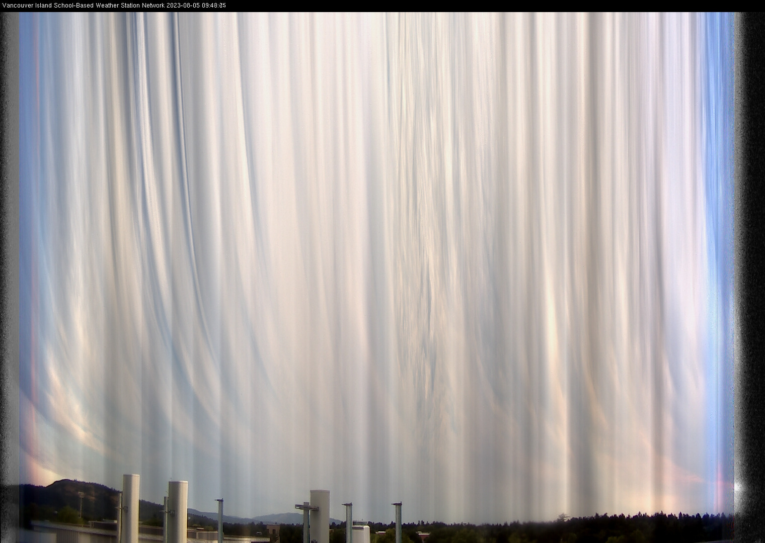 image of the sky seen from UVic, each column of pixels is a different minute, keogram