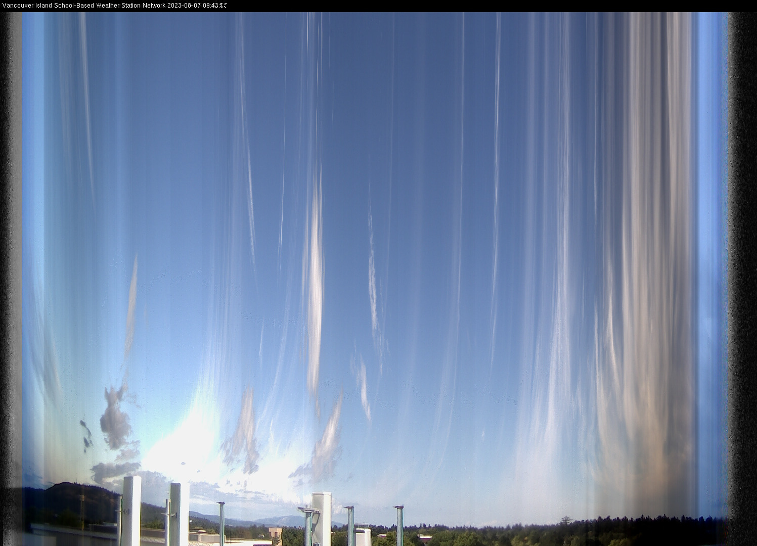 image of the sky seen from UVic, each column of pixels is a different minute, keogram