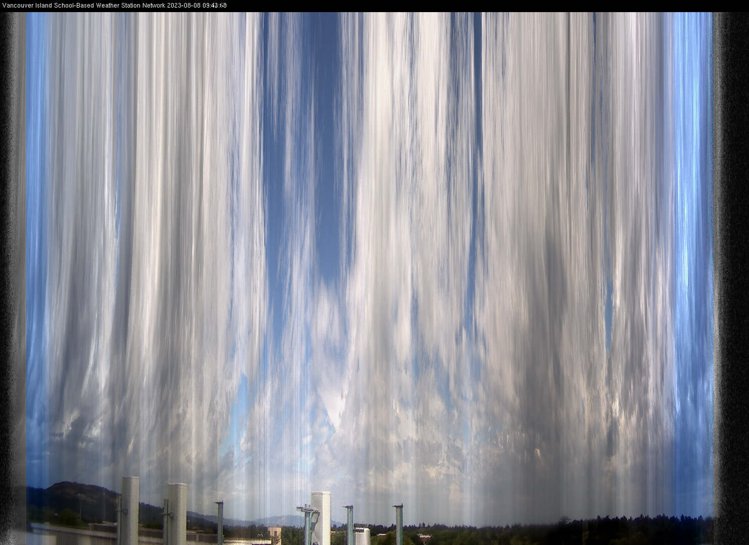image of the sky seen from UVic, each column of pixels is a different minute, keogram