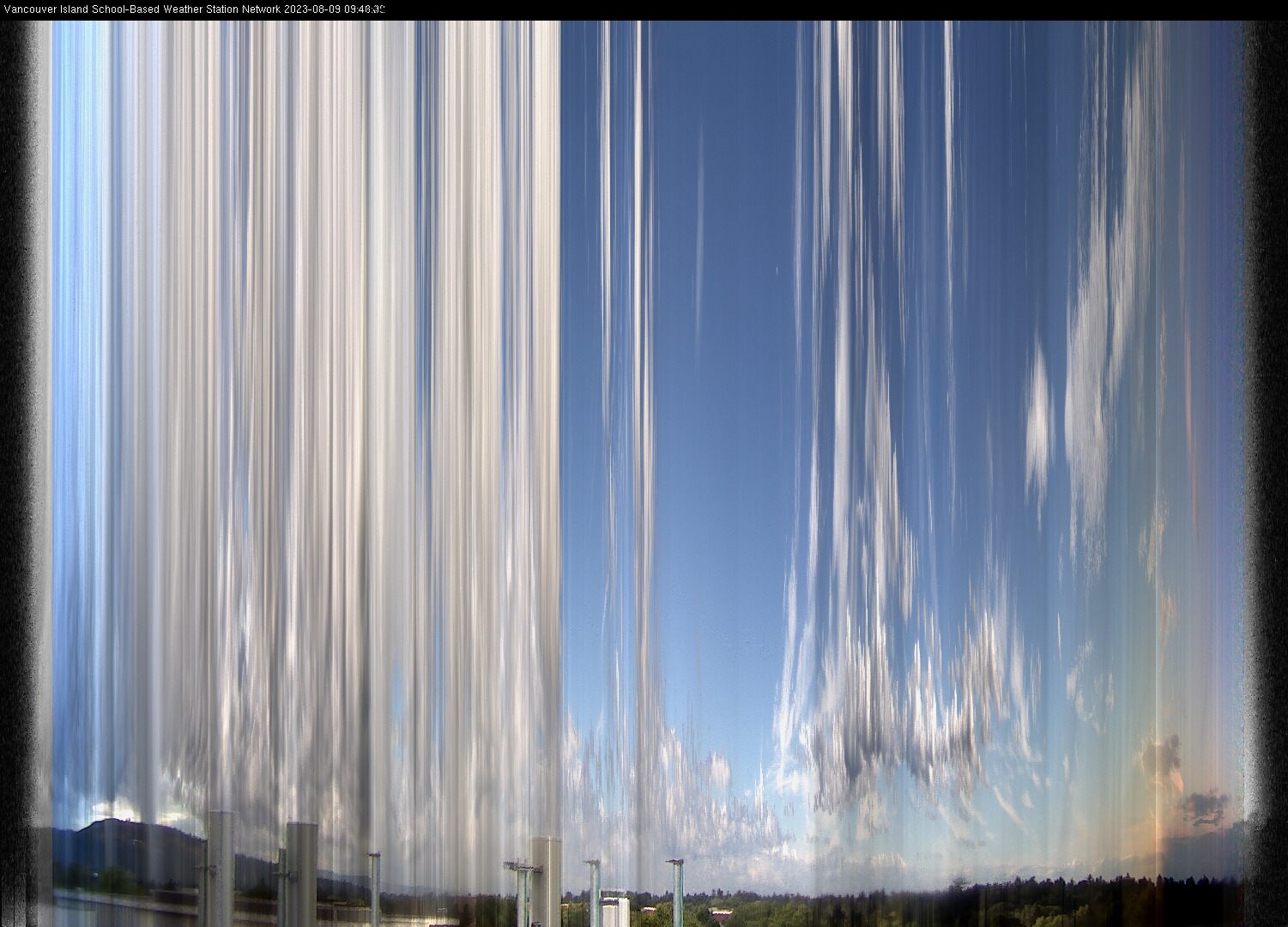 image of the sky seen from UVic, each column of pixels is a different minute, keogram
