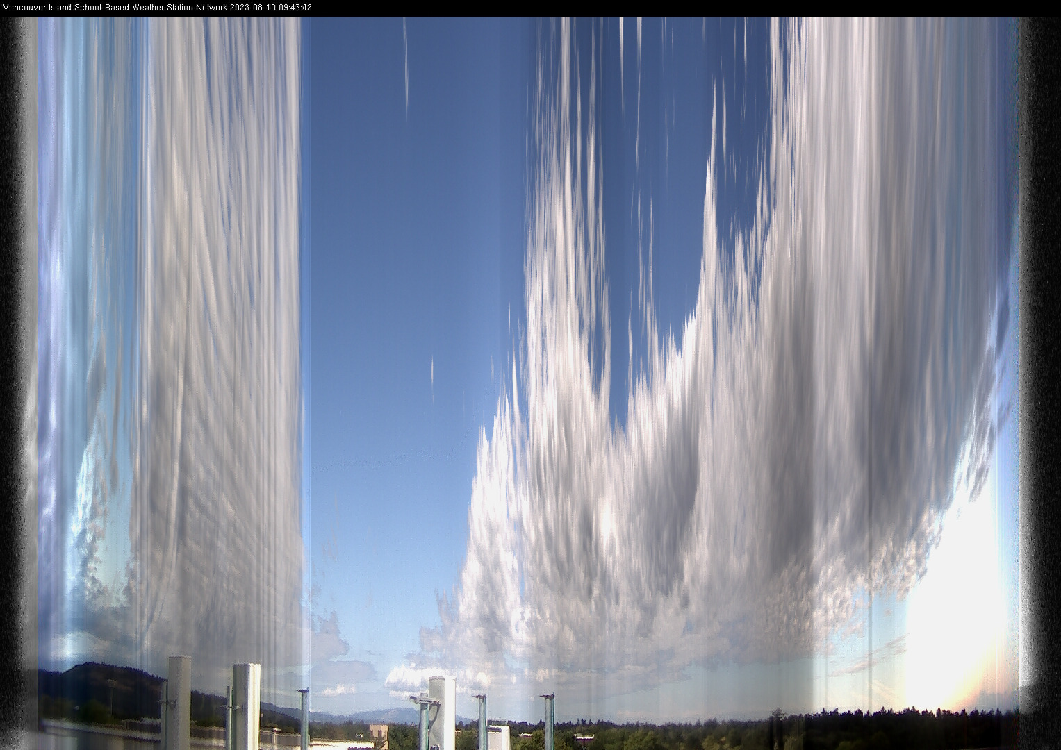 image of the sky seen from UVic, each column of pixels is a different minute, keogram
