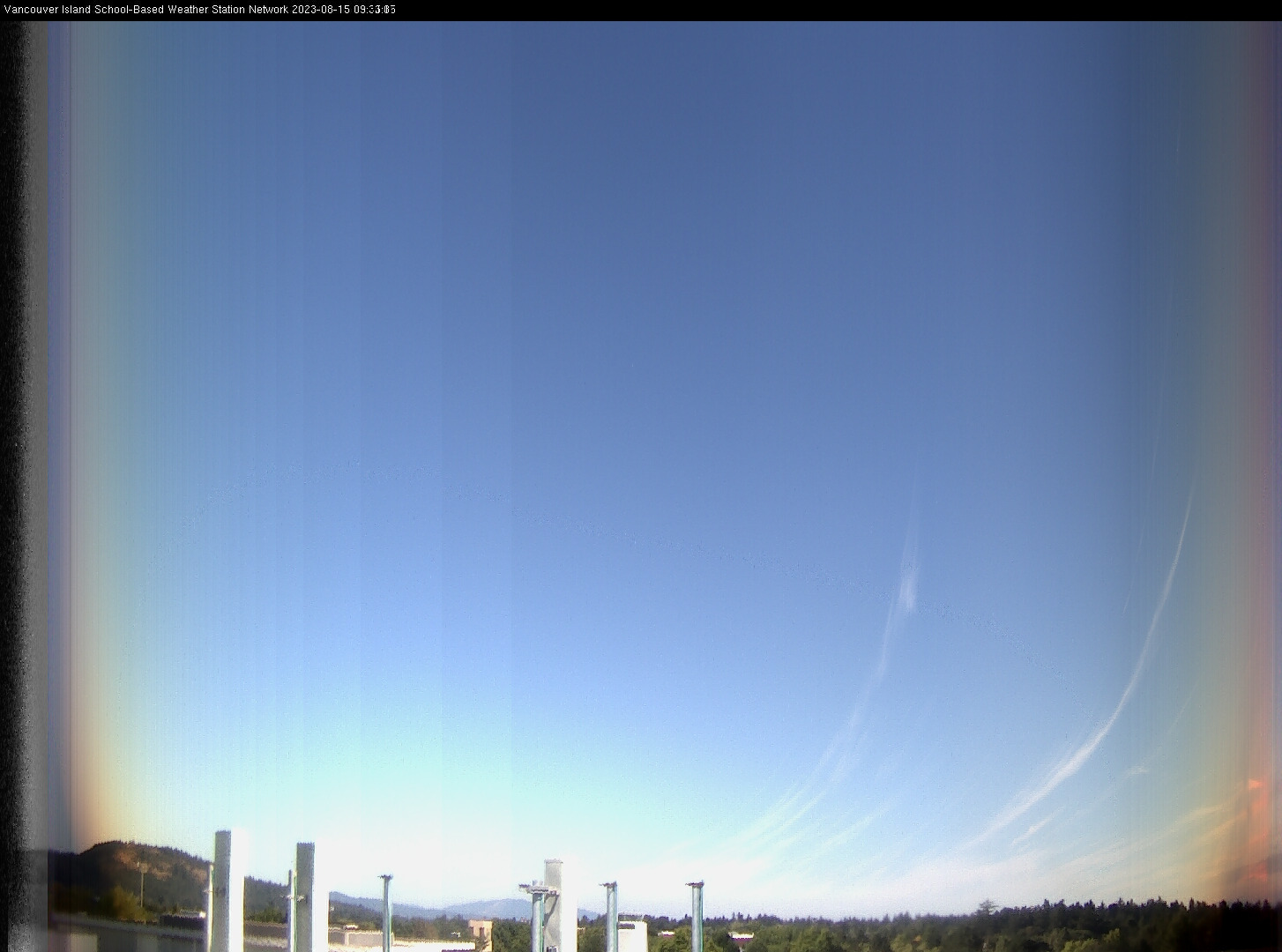 image of the sky seen from UVic, each column of pixels is a different minute, keogram