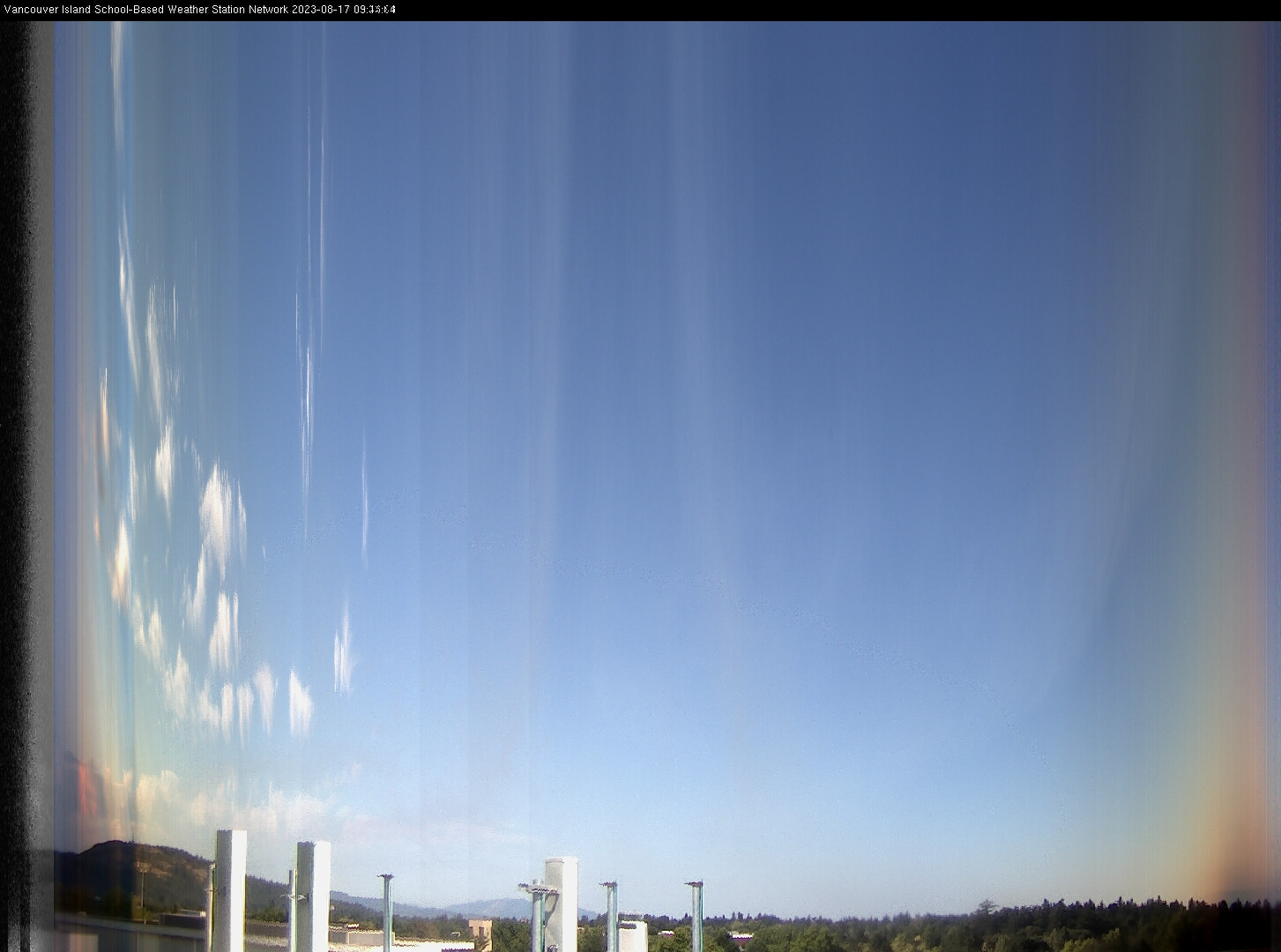 image of the sky seen from UVic, each column of pixels is a different minute, keogram