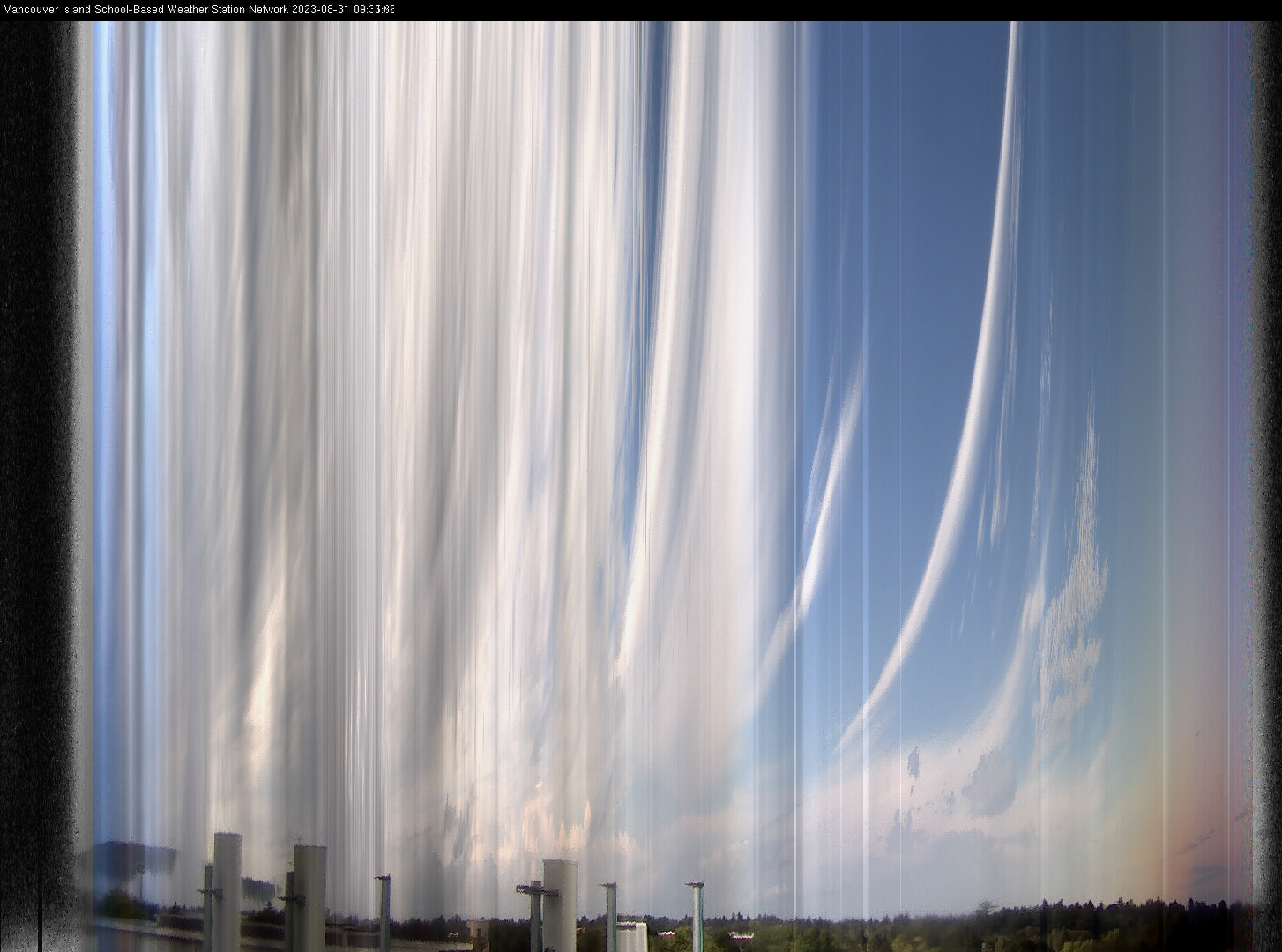 image of the sky seen from UVic, each column of pixels is a different minute, keogram
