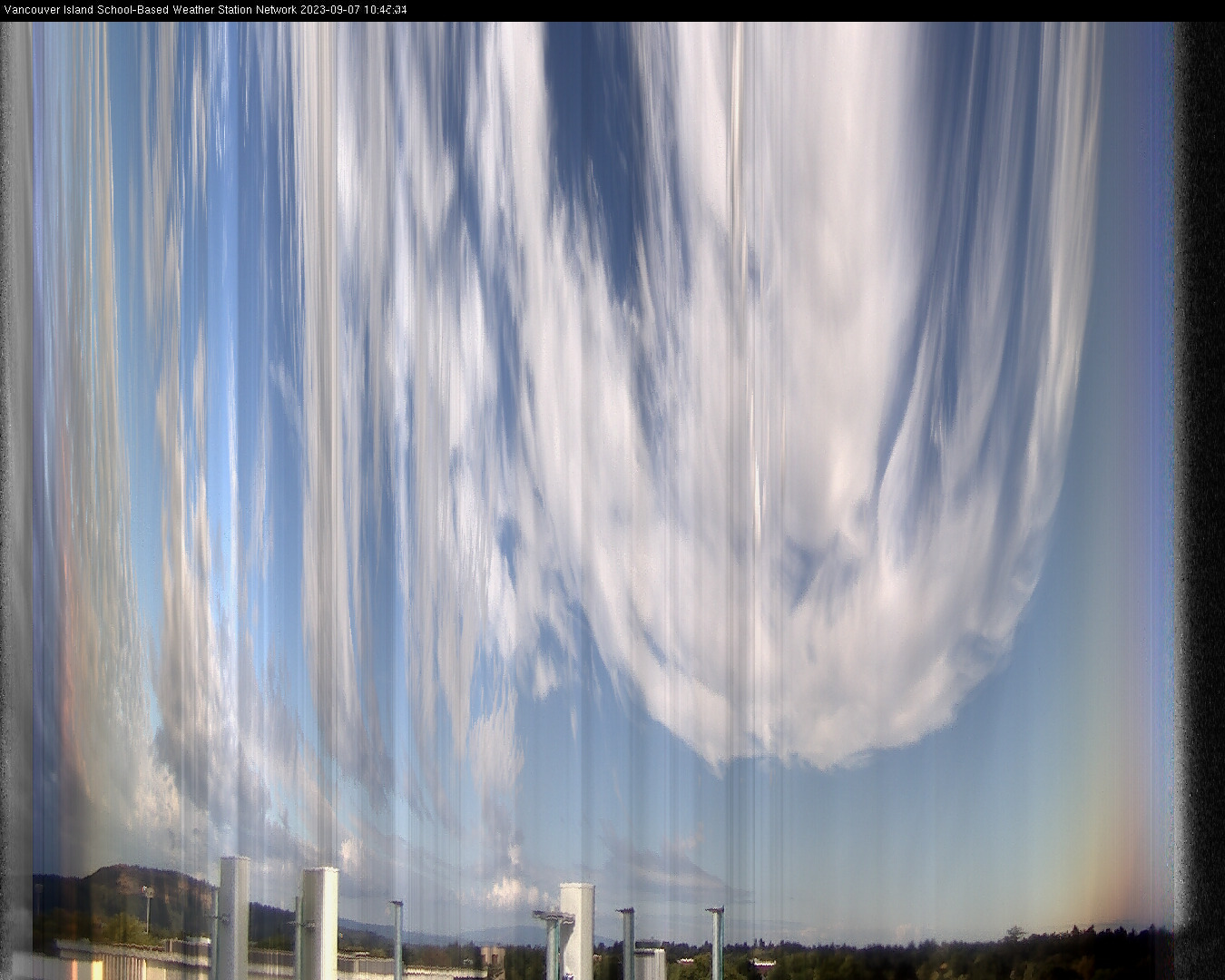 image of the sky seen from UVic, each column of pixels is a different minute, keogram