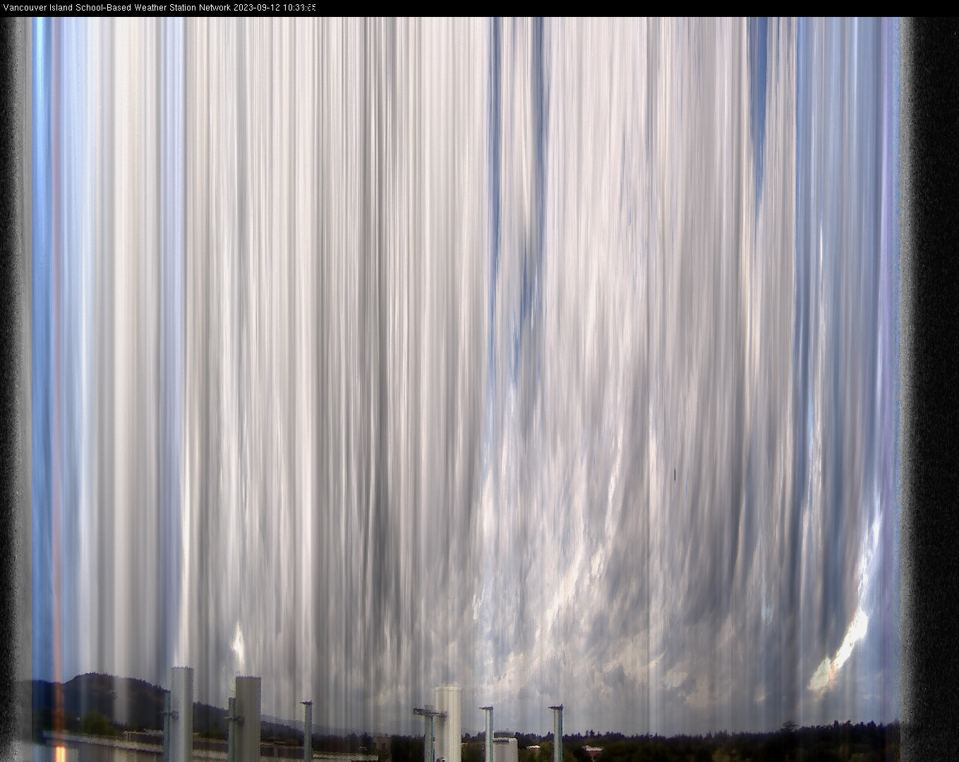 image of the sky seen from UVic, each column of pixels is a different minute, keogram