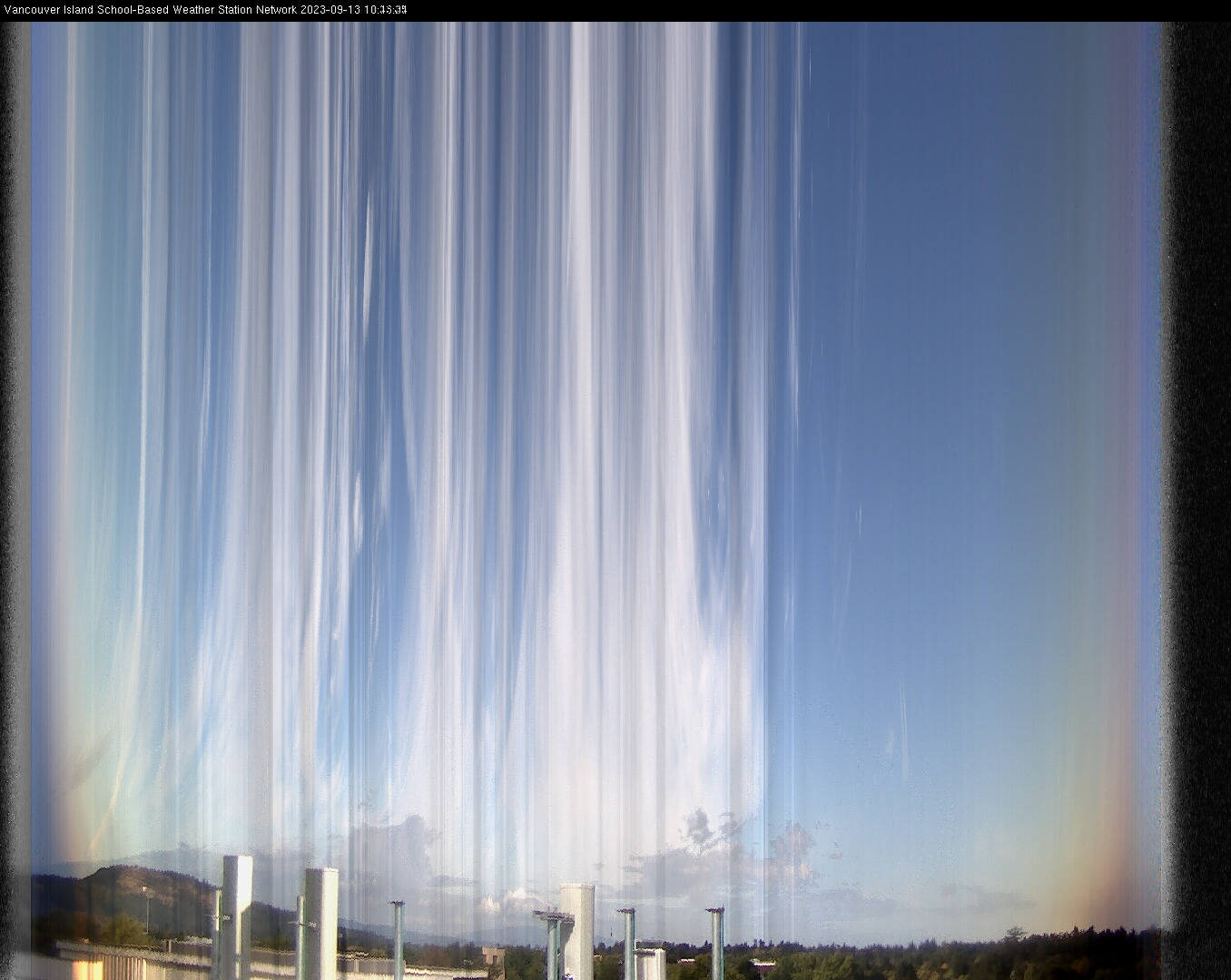 image of the sky seen from UVic, each column of pixels is a different minute, keogram
