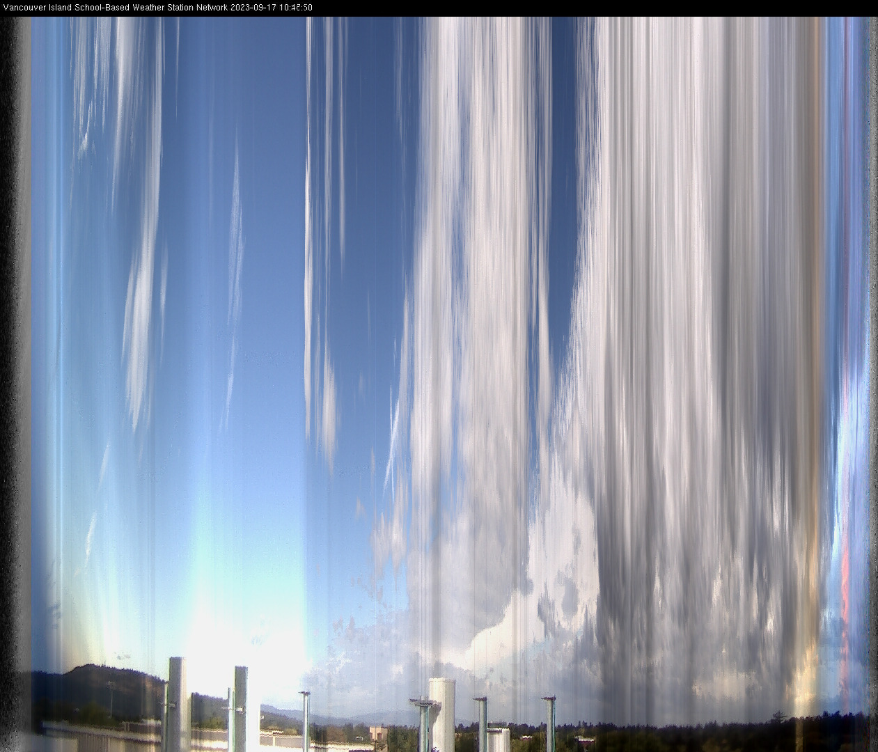 image of the sky seen from UVic, each column of pixels is a different minute, keogram