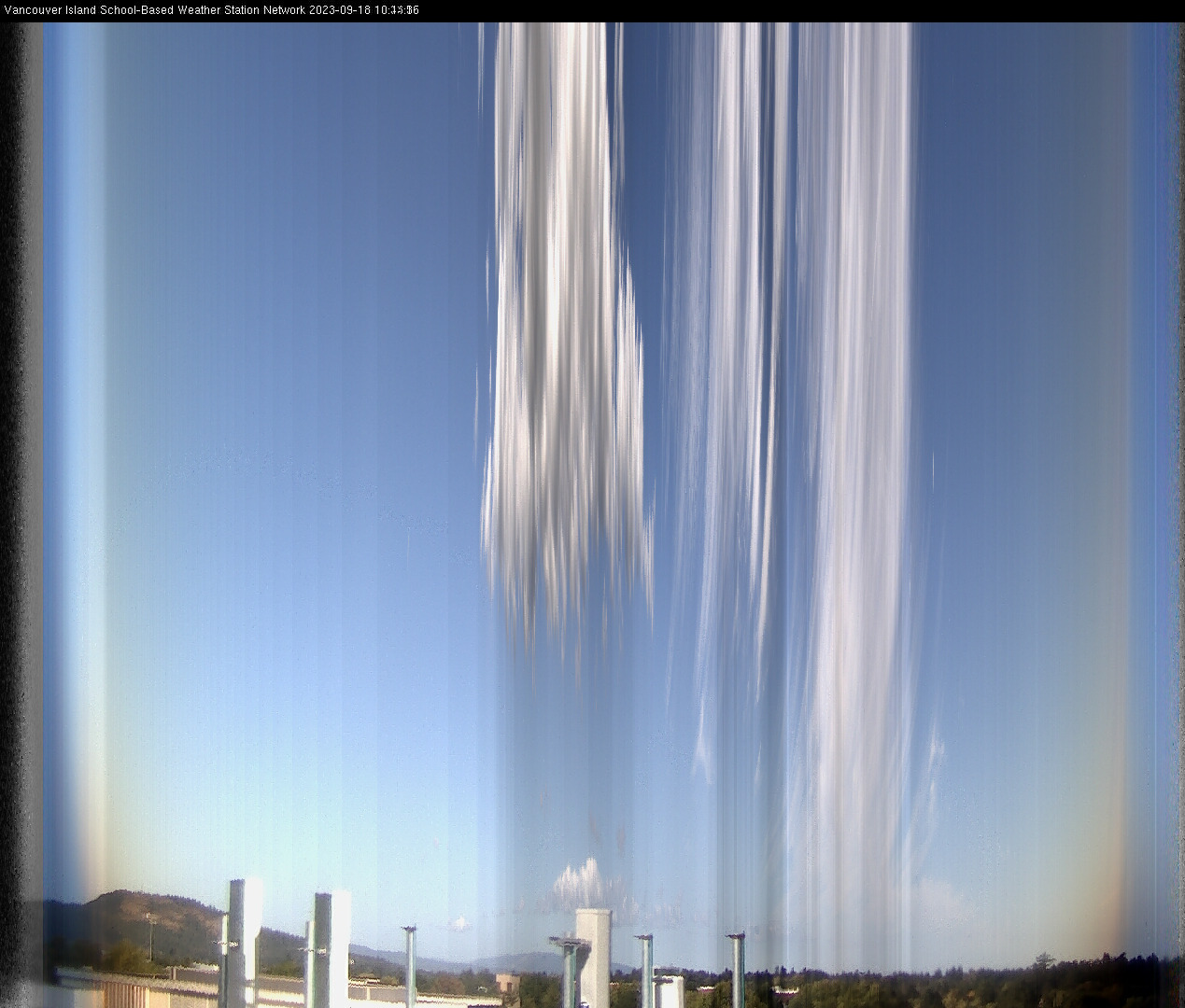 image of the sky seen from UVic, each column of pixels is a different minute, keogram