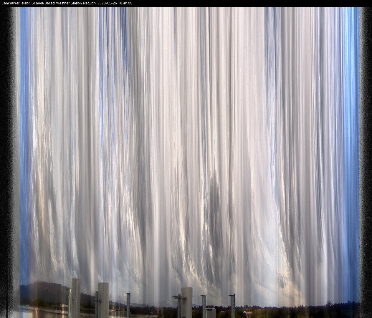 image of the sky seen from UVic, each column of pixels is a different minute, keogram
