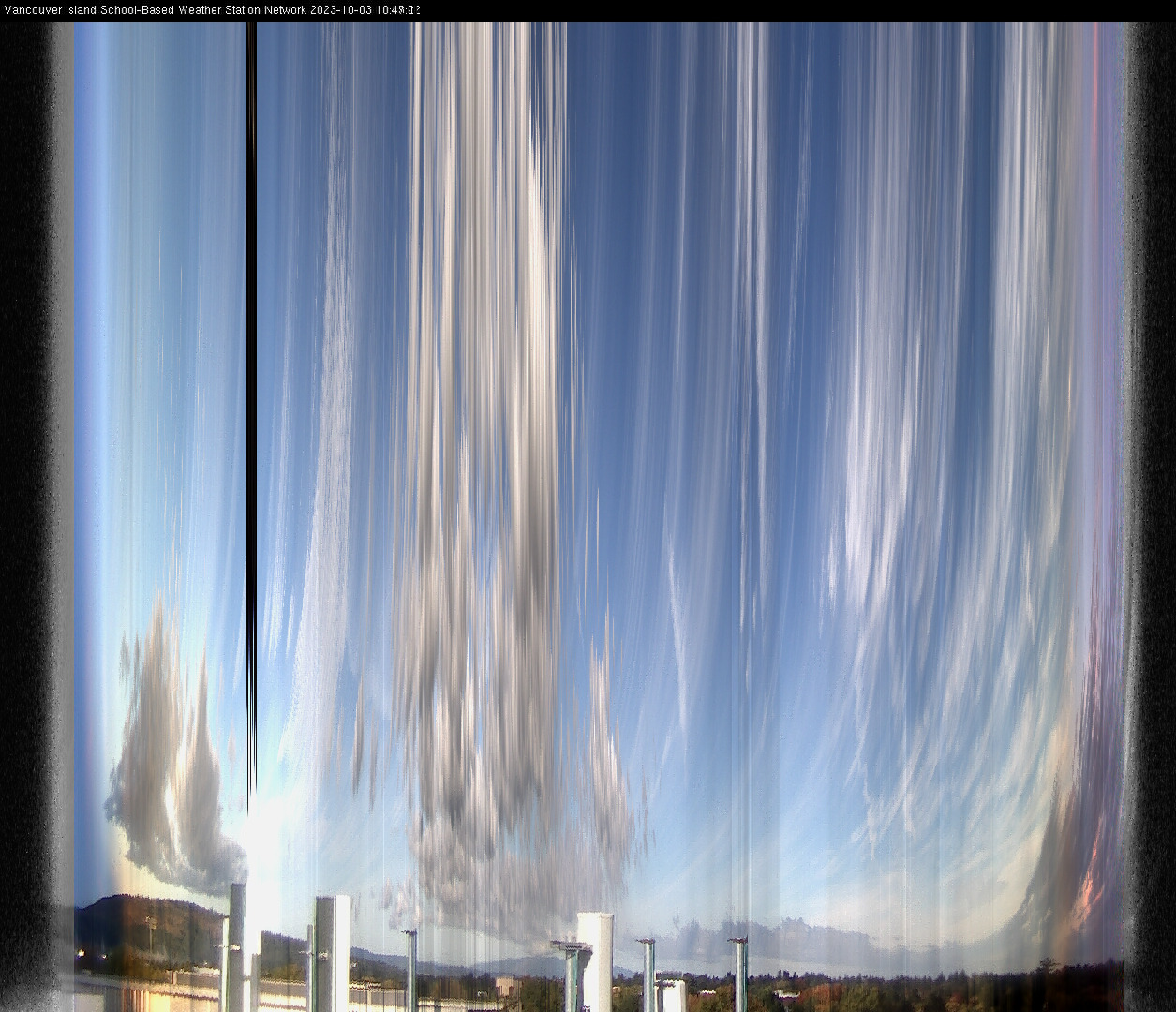 image of the sky seen from UVic, each column of pixels is a different minute, keogram