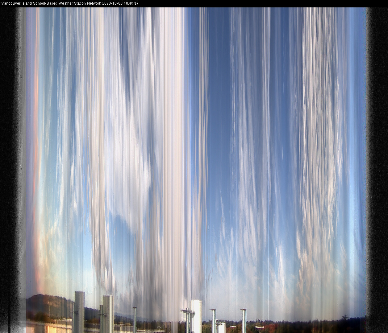 image of the sky seen from UVic, each column of pixels is a different minute, keogram