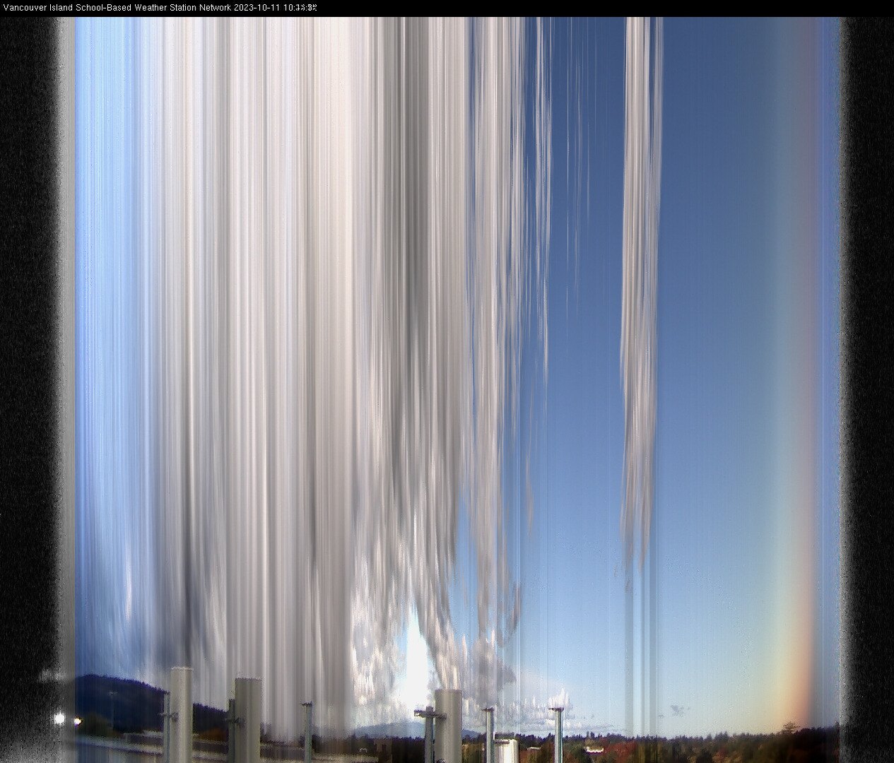 image of the sky seen from UVic, each column of pixels is a different minute, keogram