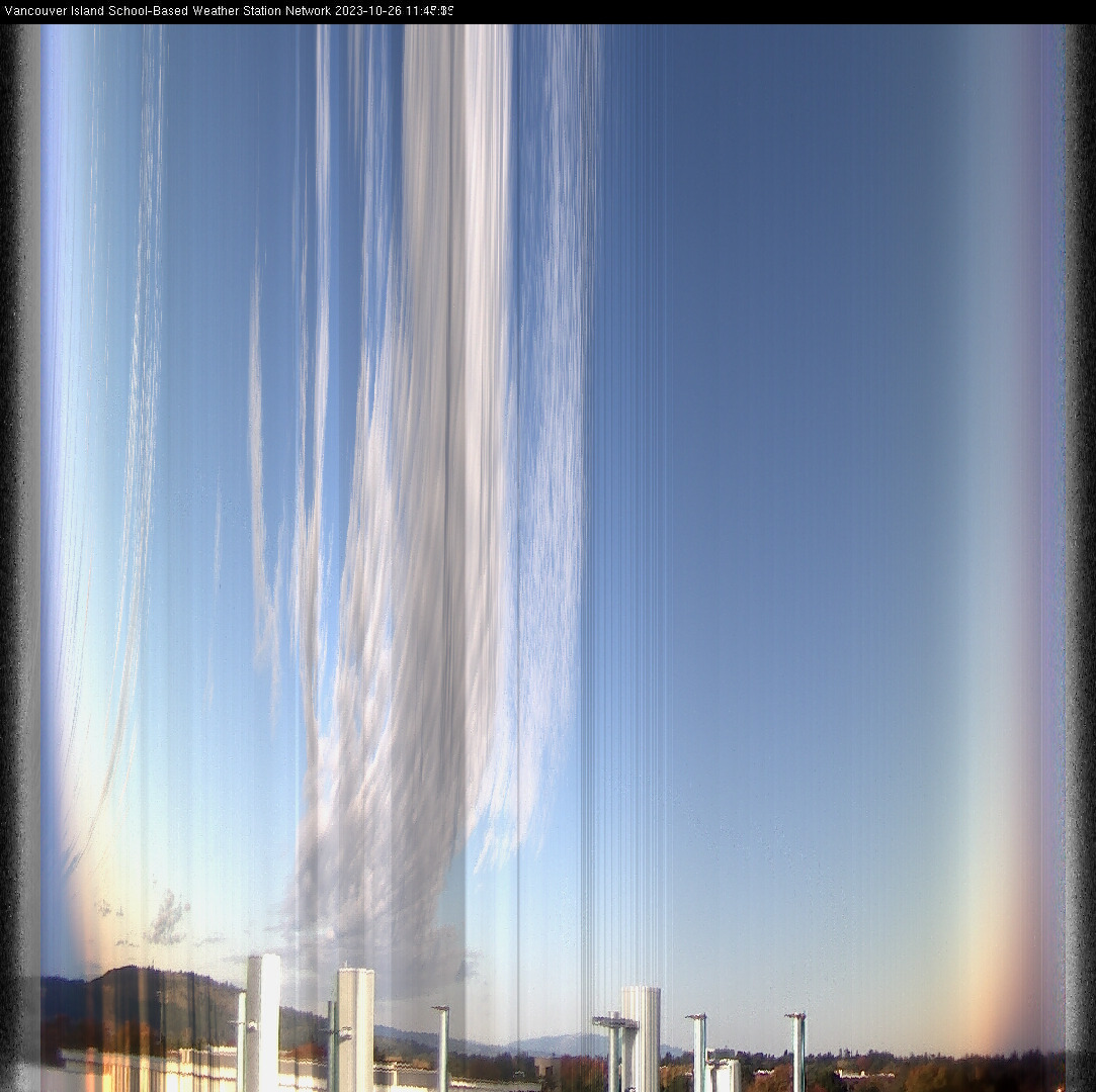 image of the sky seen from UVic, each column of pixels is a different minute, keogram