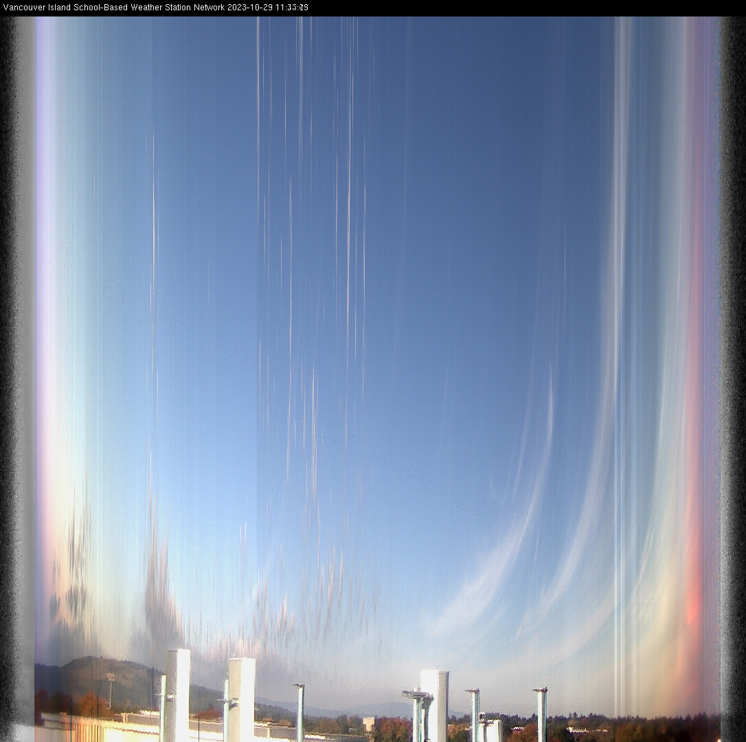 image of the sky seen from UVic, each column of pixels is a different minute, keogram