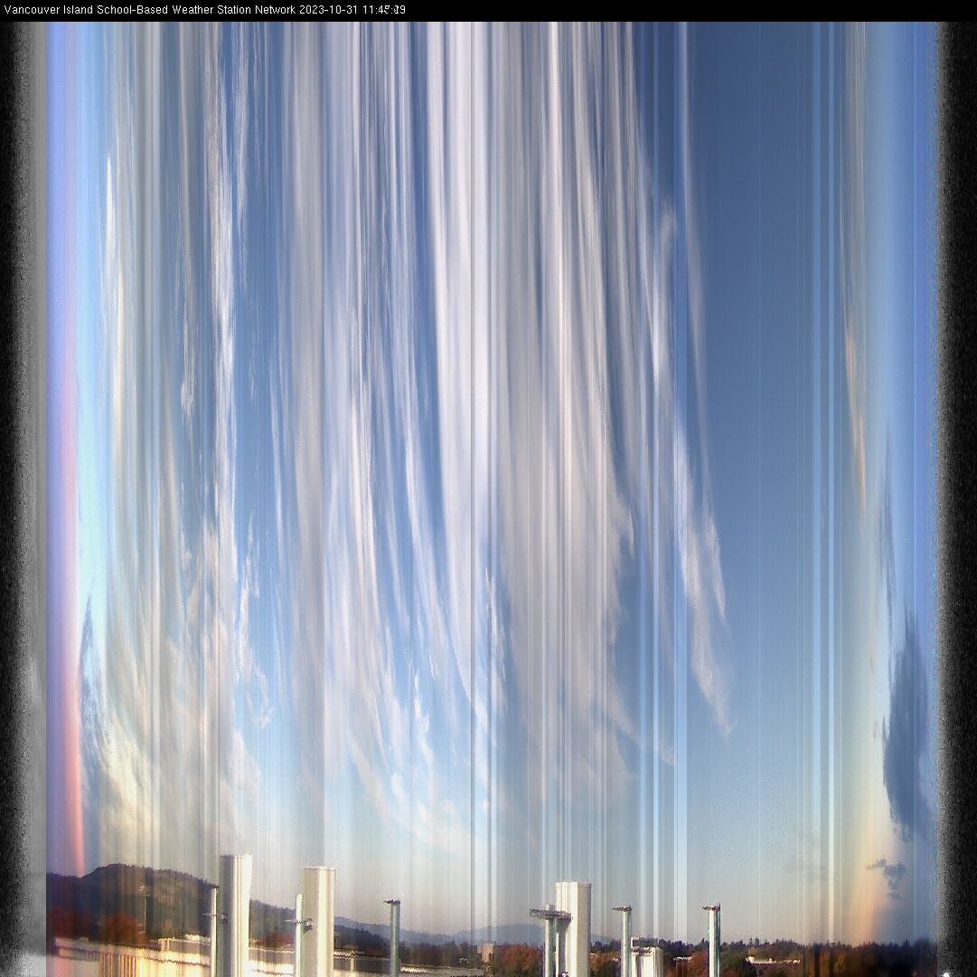 image of the sky seen from UVic, each column of pixels is a different minute, keogram