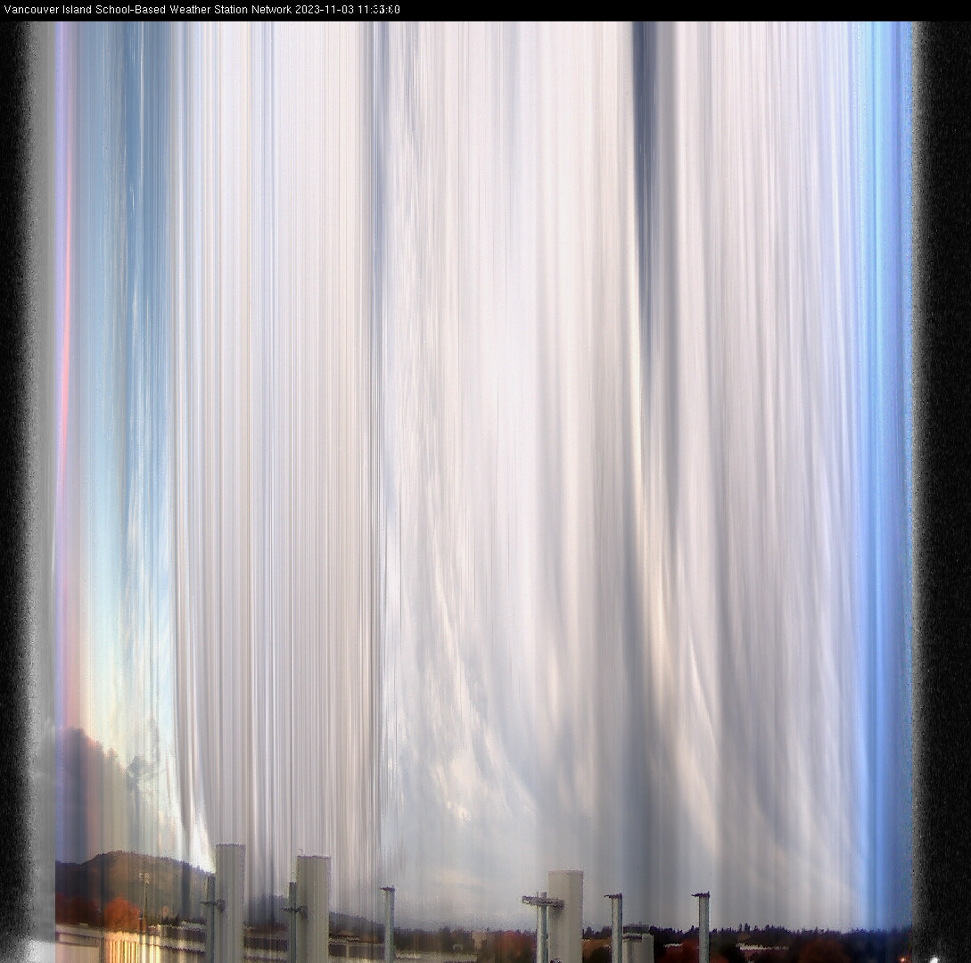 image of the sky seen from UVic, each column of pixels is a different minute, keogram