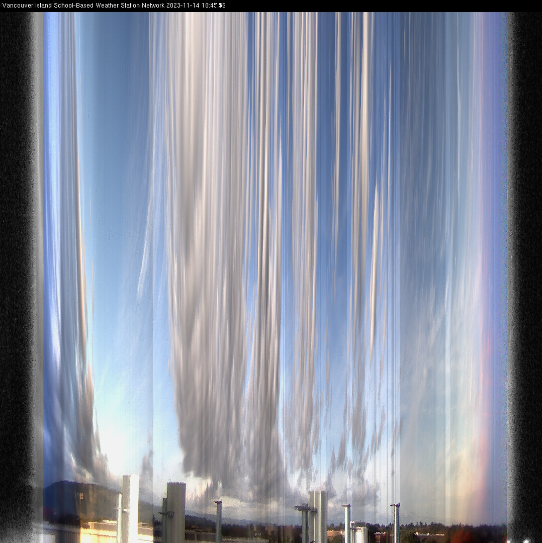 image of the sky seen from UVic, each column of pixels is a different minute, keogram
