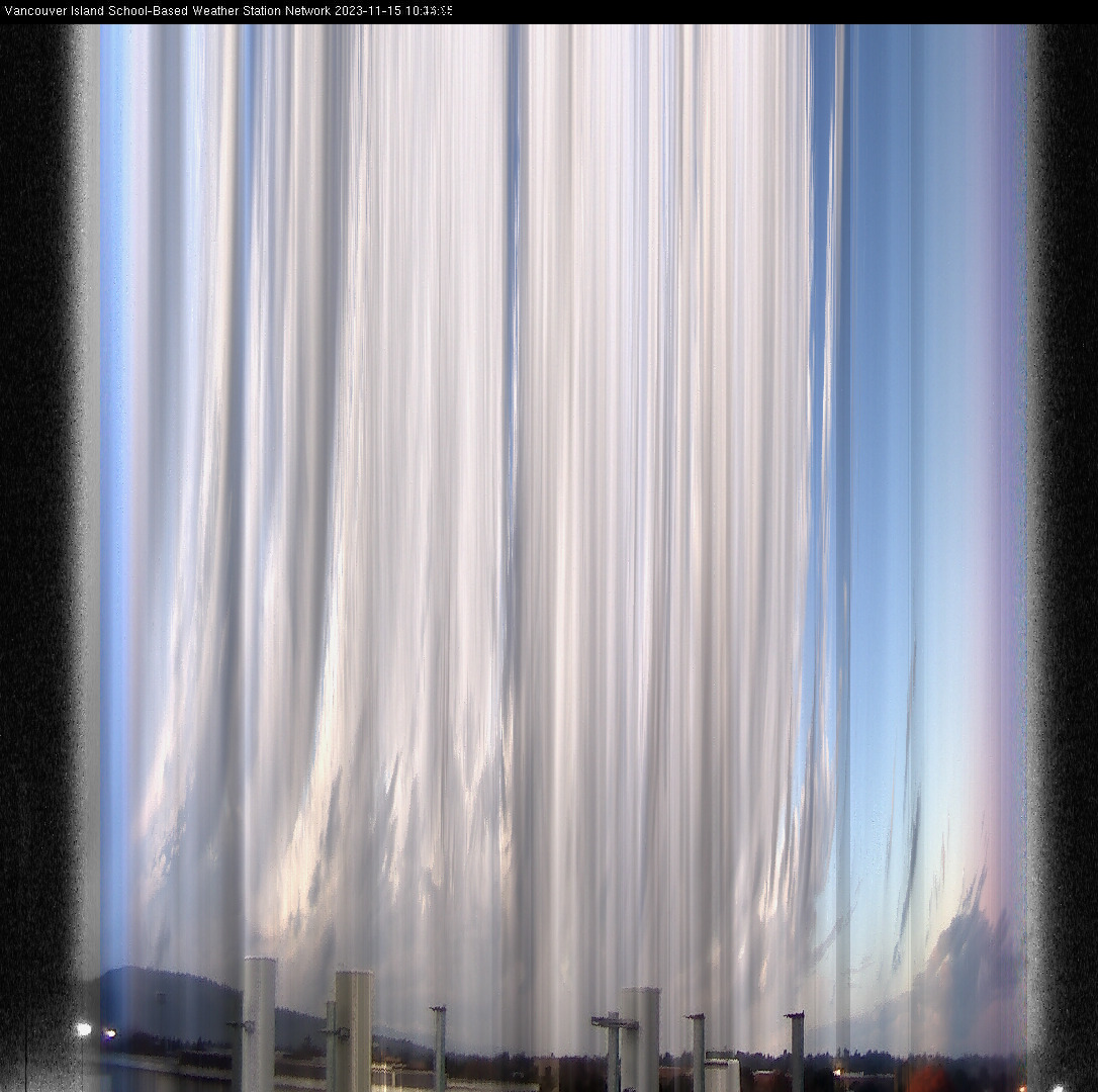 image of the sky seen from UVic, each column of pixels is a different minute, keogram