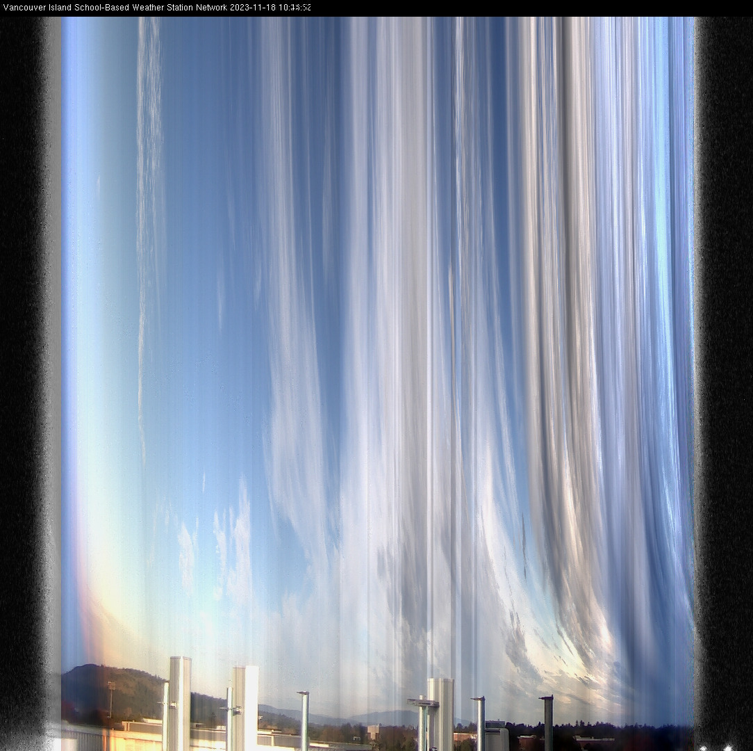 image of the sky seen from UVic, each column of pixels is a different minute, keogram