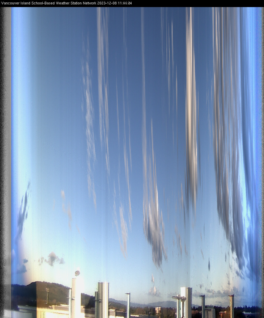 image of the sky seen from UVic, each column of pixels is a different minute, keogram
