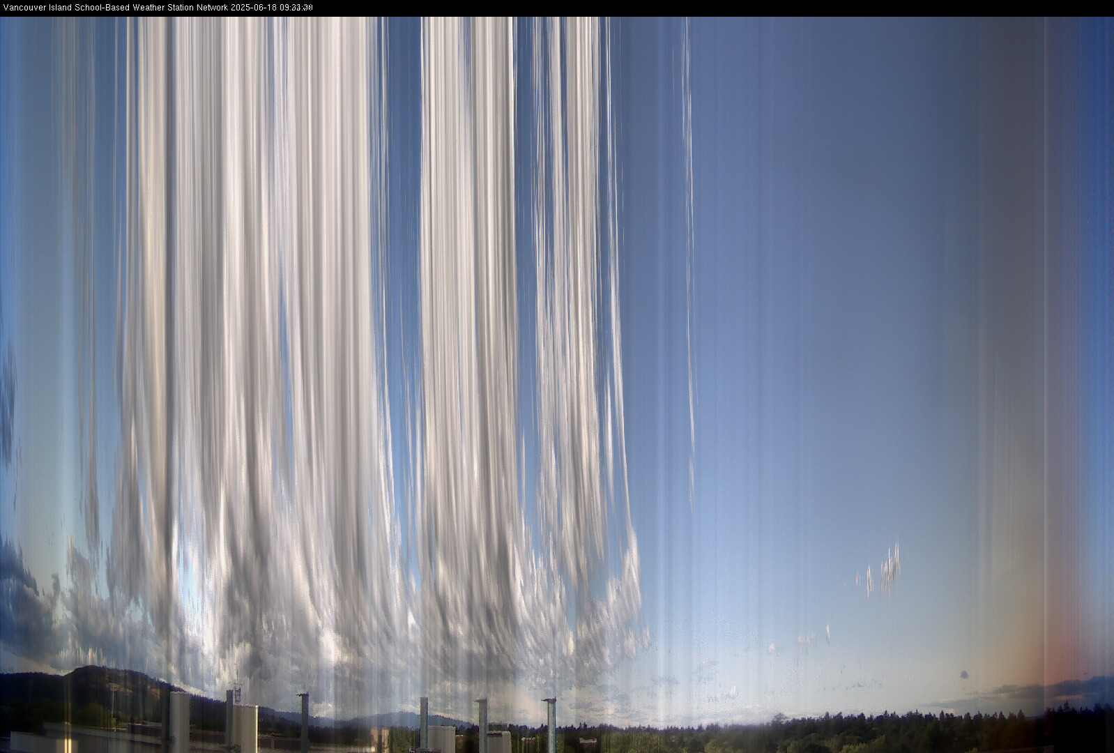 image of the sky seen from UVic, each column of pixels is a different minute, keogram