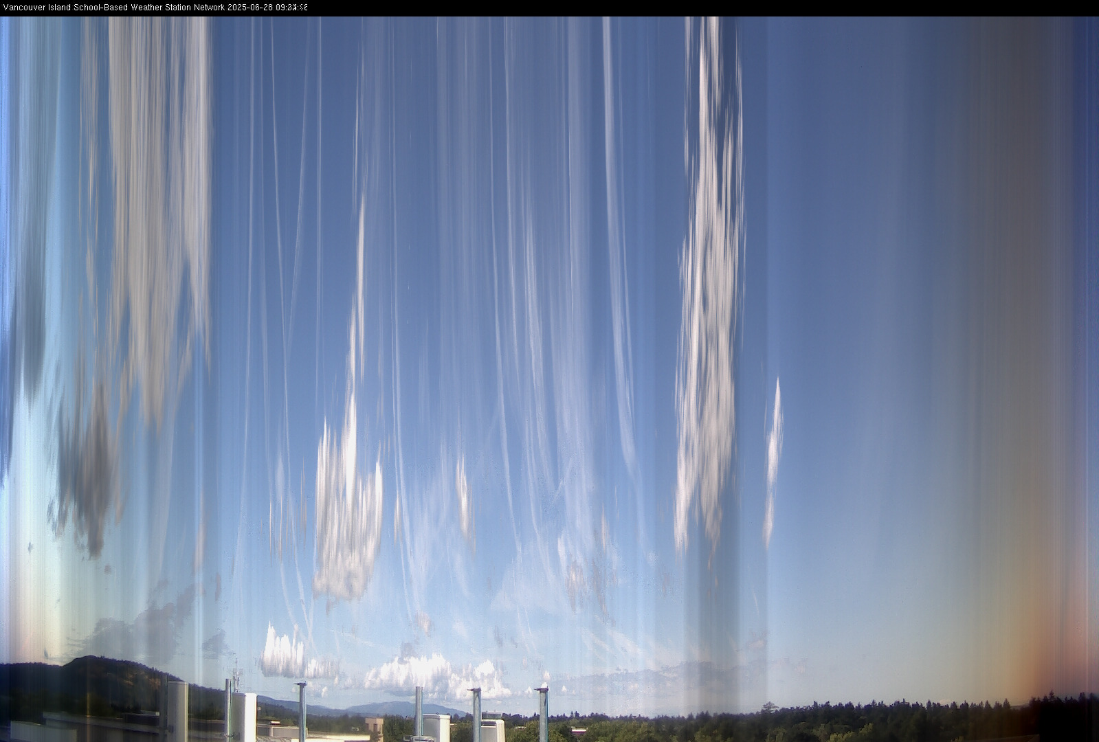 image of the sky seen from UVic, each column of pixels is a different minute, keogram
