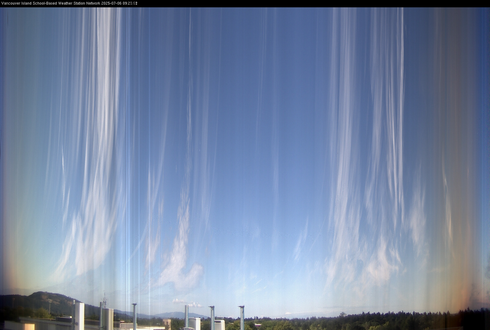 image of the sky seen from UVic, each column of pixels is a different minute, keogram