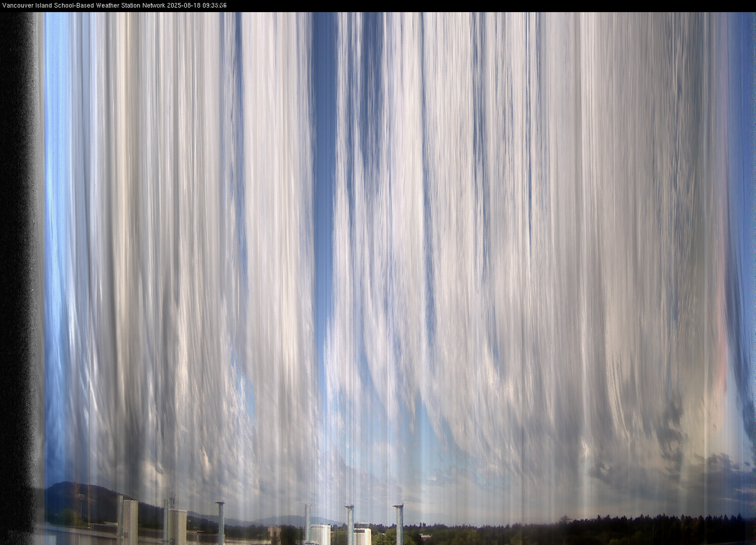 image of the sky seen from UVic, each column of pixels is a different minute, keogram