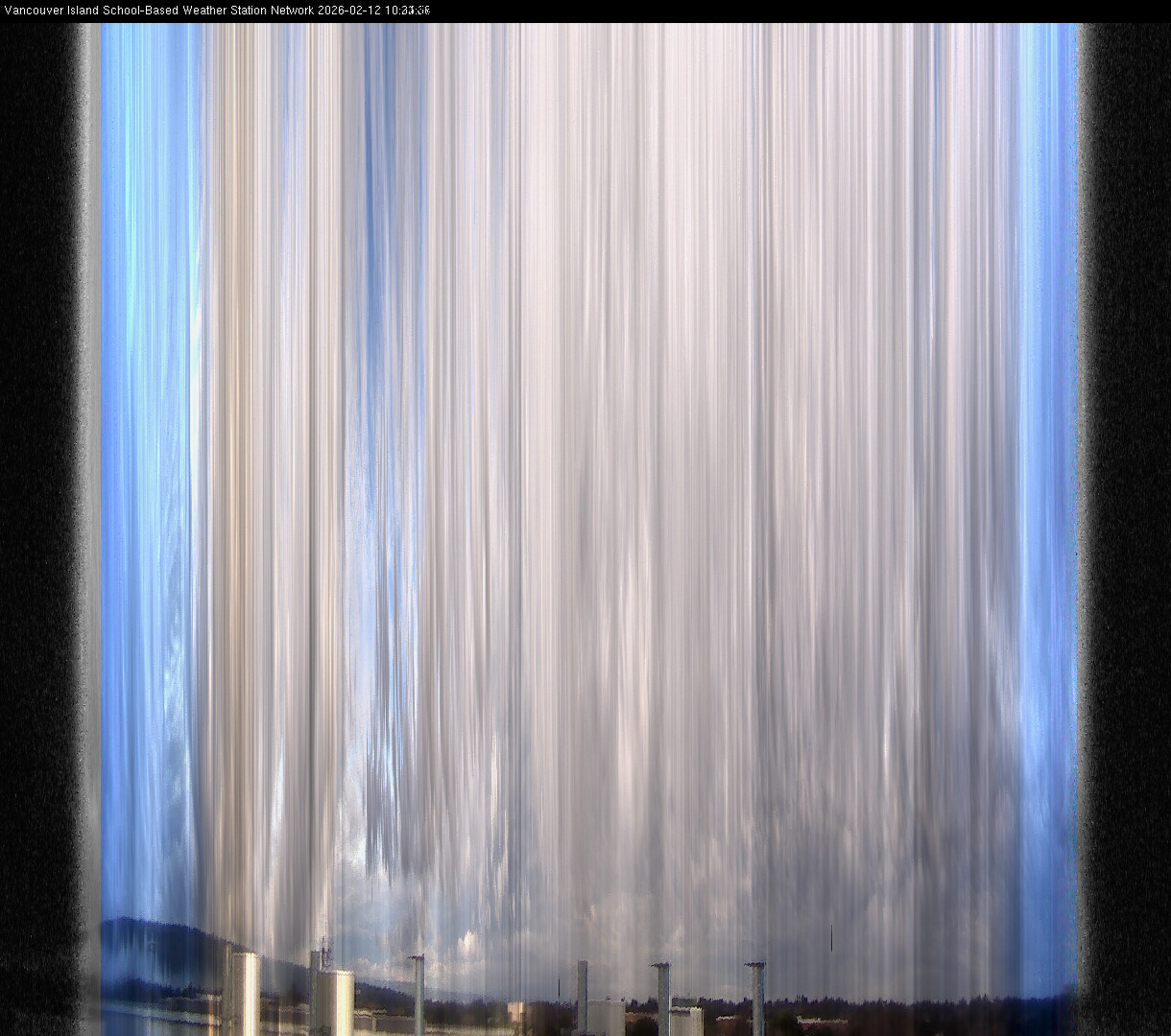 2026-02-12 image of the sky seen from UVic, each column of pixels is a different minute, keogram