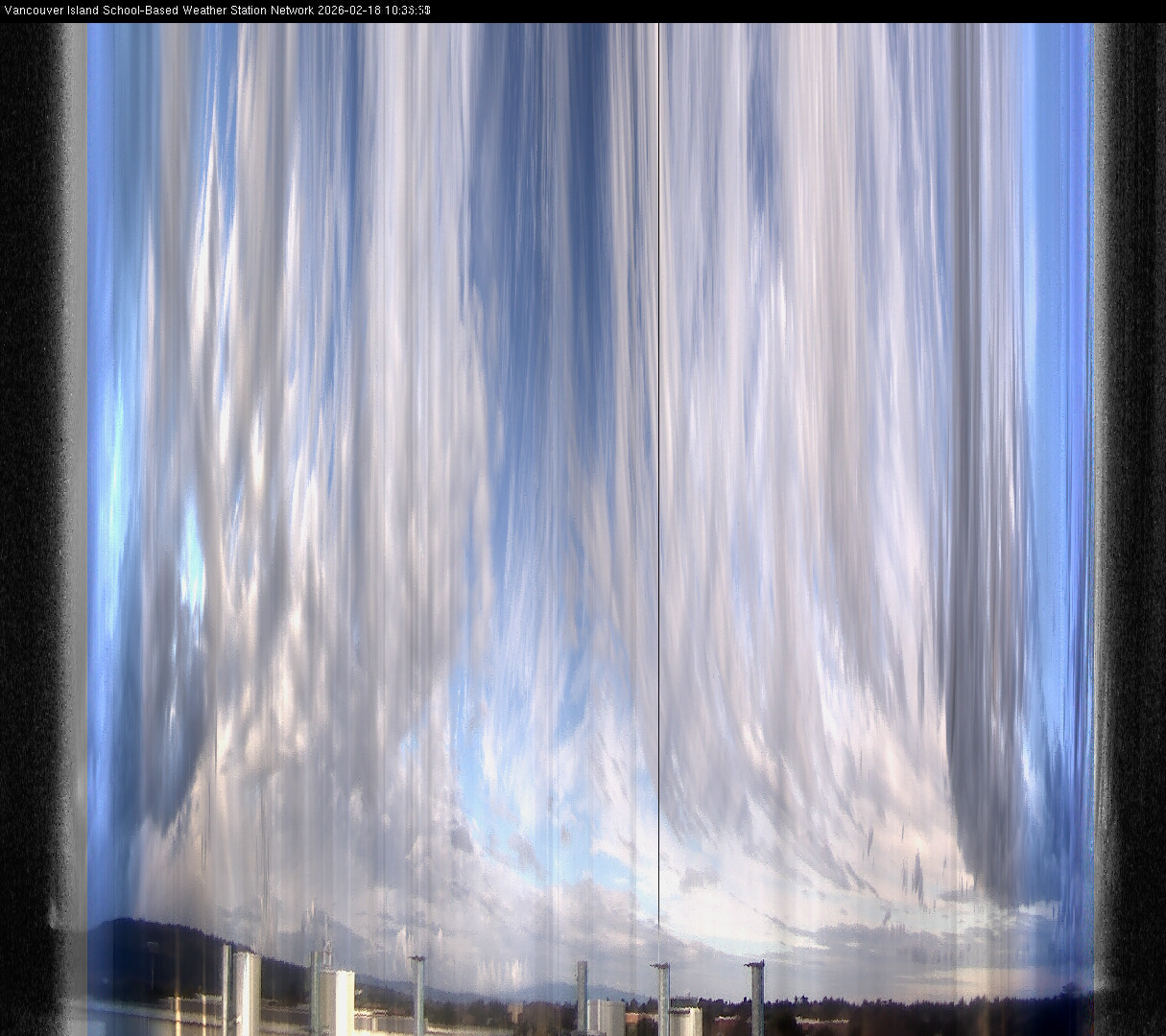 2026-02-18 image of the sky seen from UVic, each column of pixels is a different minute, keogram