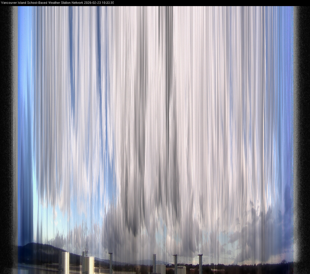2026-02-23 image of the sky seen from UVic, each column of pixels is a different minute, keogram