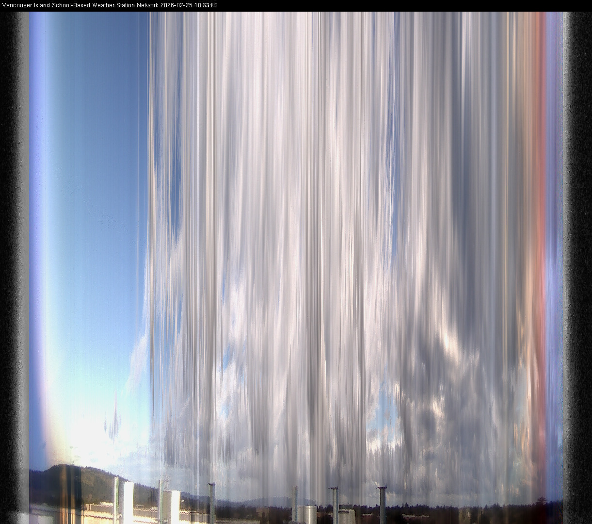 image of the sky seen from UVic, each column of pixels is a different minute, keogram