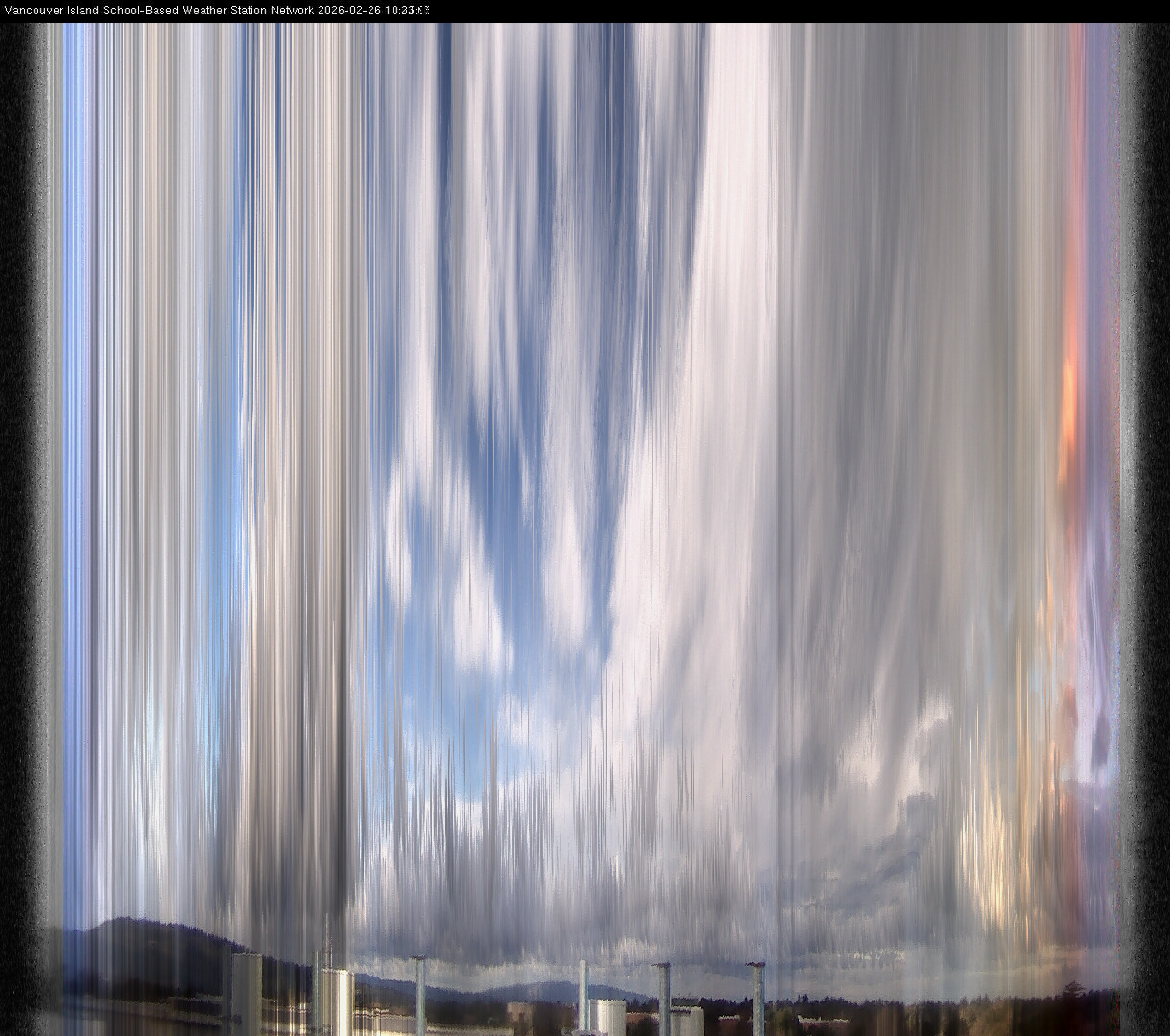 2026-02-26 image of the sky seen from UVic, each column of pixels is a different minute, keogram