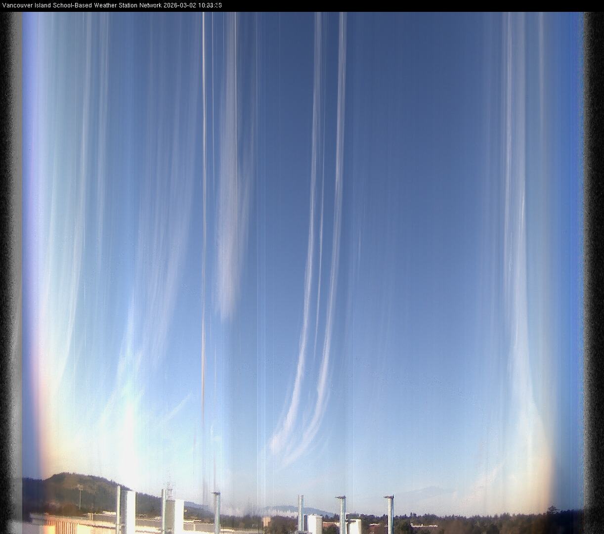 2026-03-02 image of the sky seen from UVic, each column of pixels is a different minute, keogram