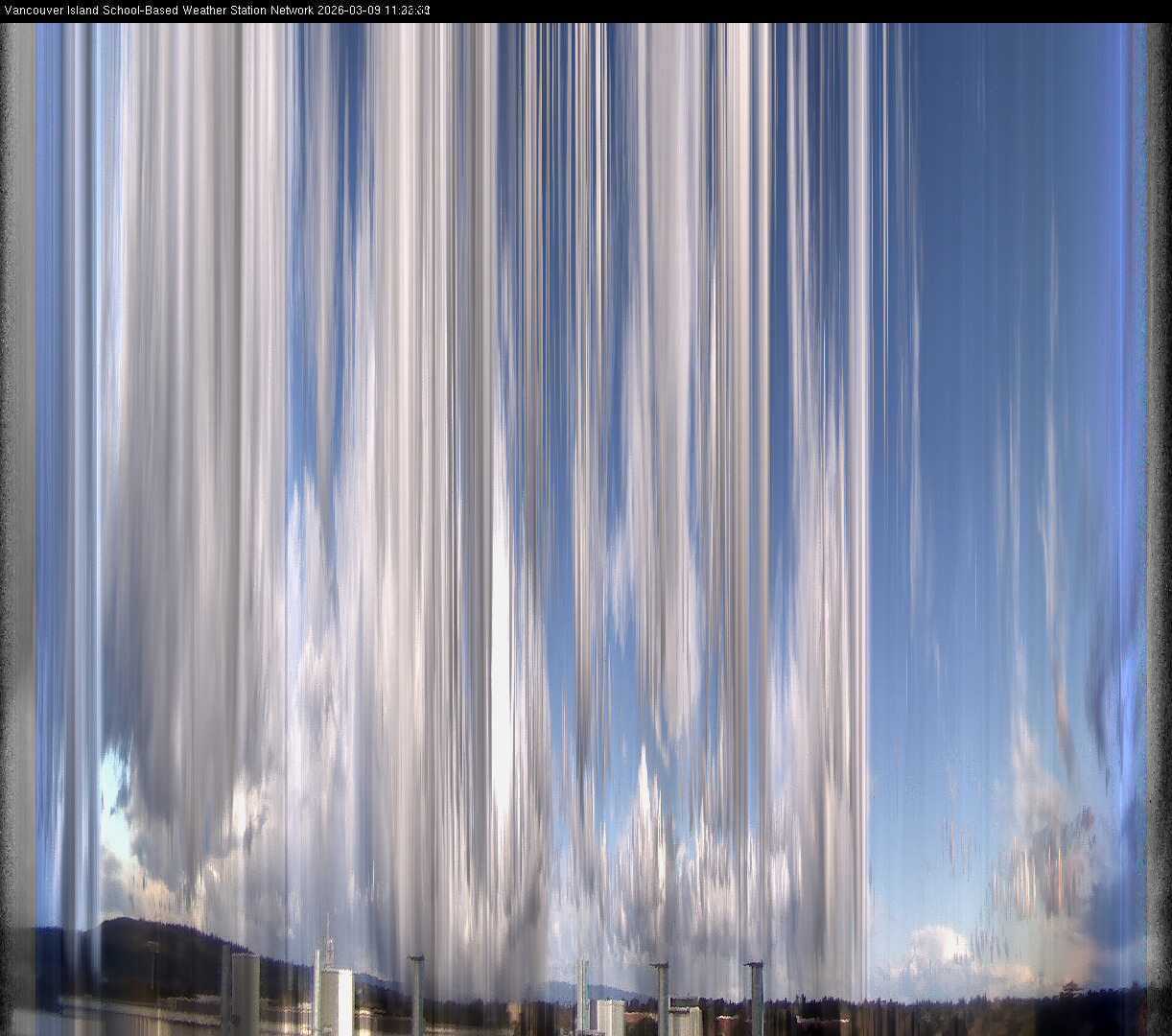 2026-03-09 image of the sky seen from UVic, each column of pixels is a different minute, keogram