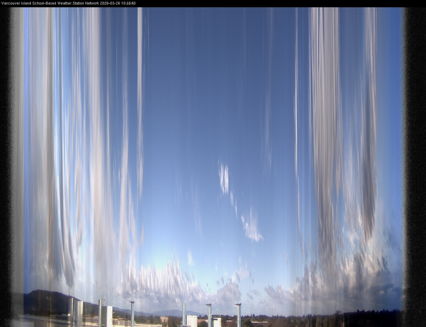 2026-03-26 image of the sky seen from UVic, each column of pixels is a different minute, keogram