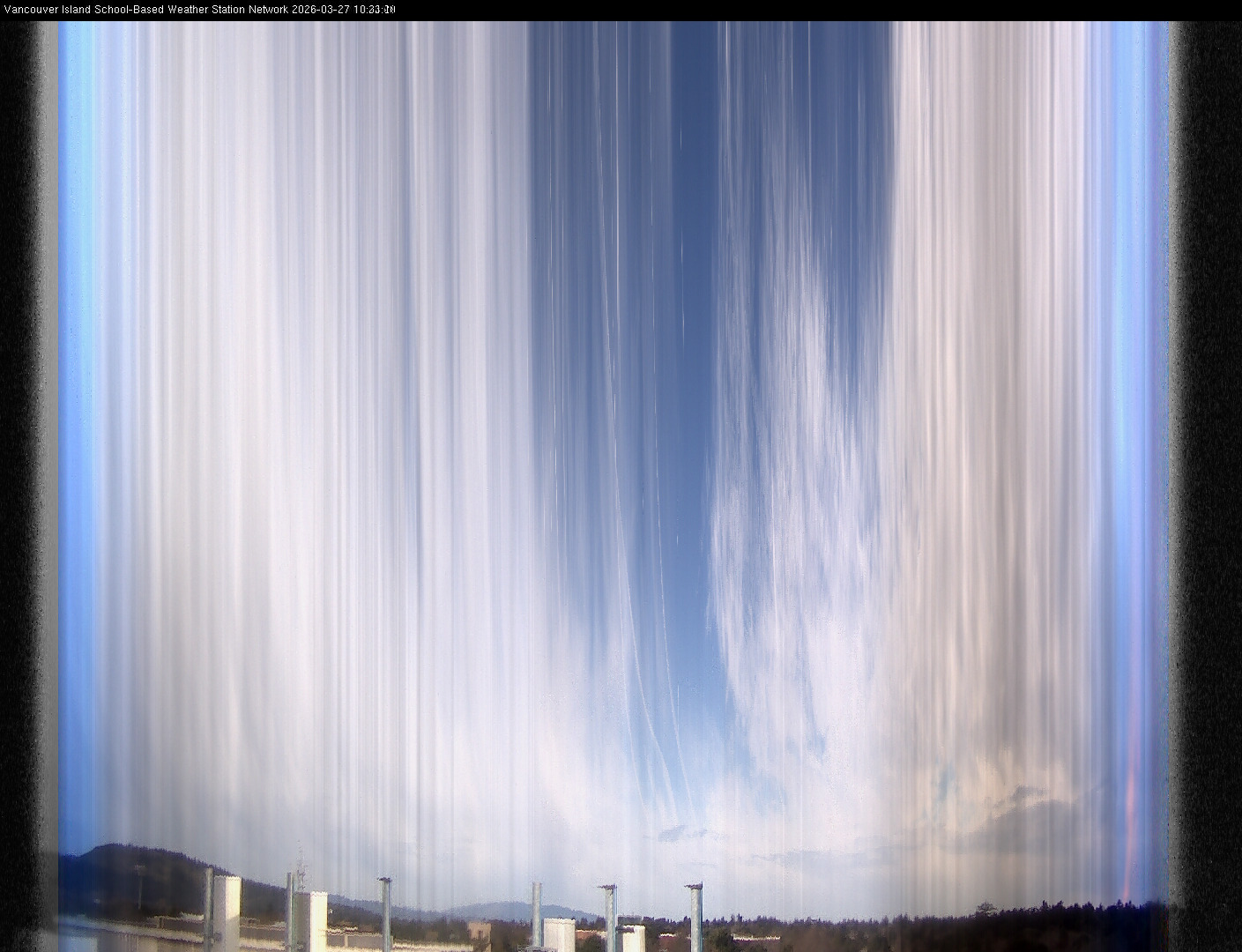2026-03-27 image of the sky seen from UVic, each column of pixels is a different minute, keogram