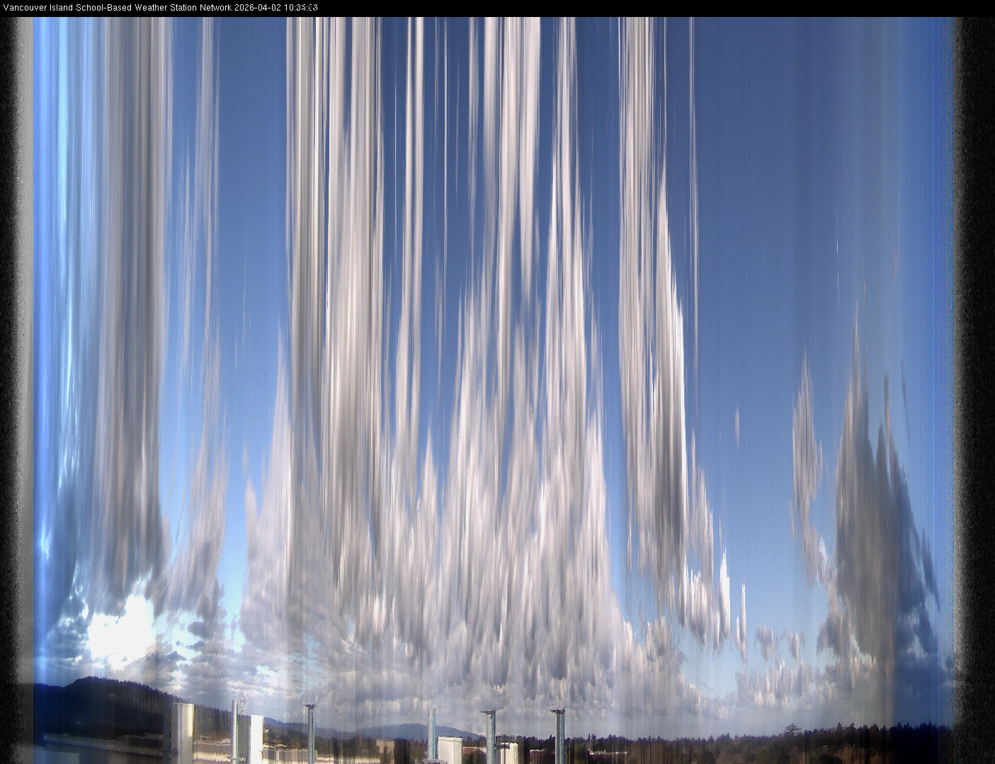 2026-04-02 image of the sky seen from UVic, each column of pixels is a different minute, keogram