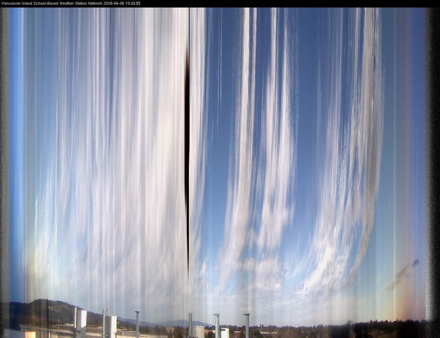 image of the sky seen from UVic, each column of pixels is a different minute, keogram