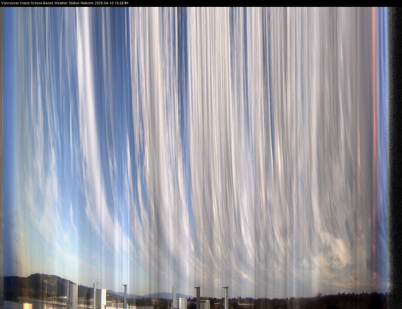 image of the sky seen from UVic, each column of pixels is a different minute, keogram