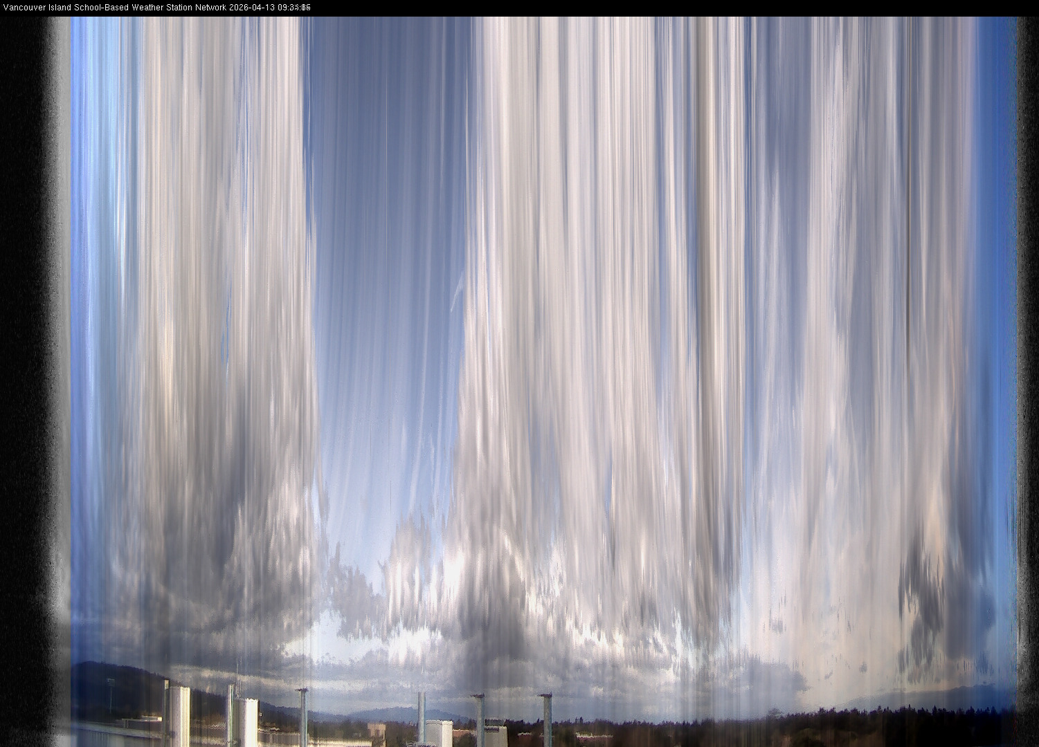 image of the sky seen from UVic, each column of pixels is a different minute, keogram